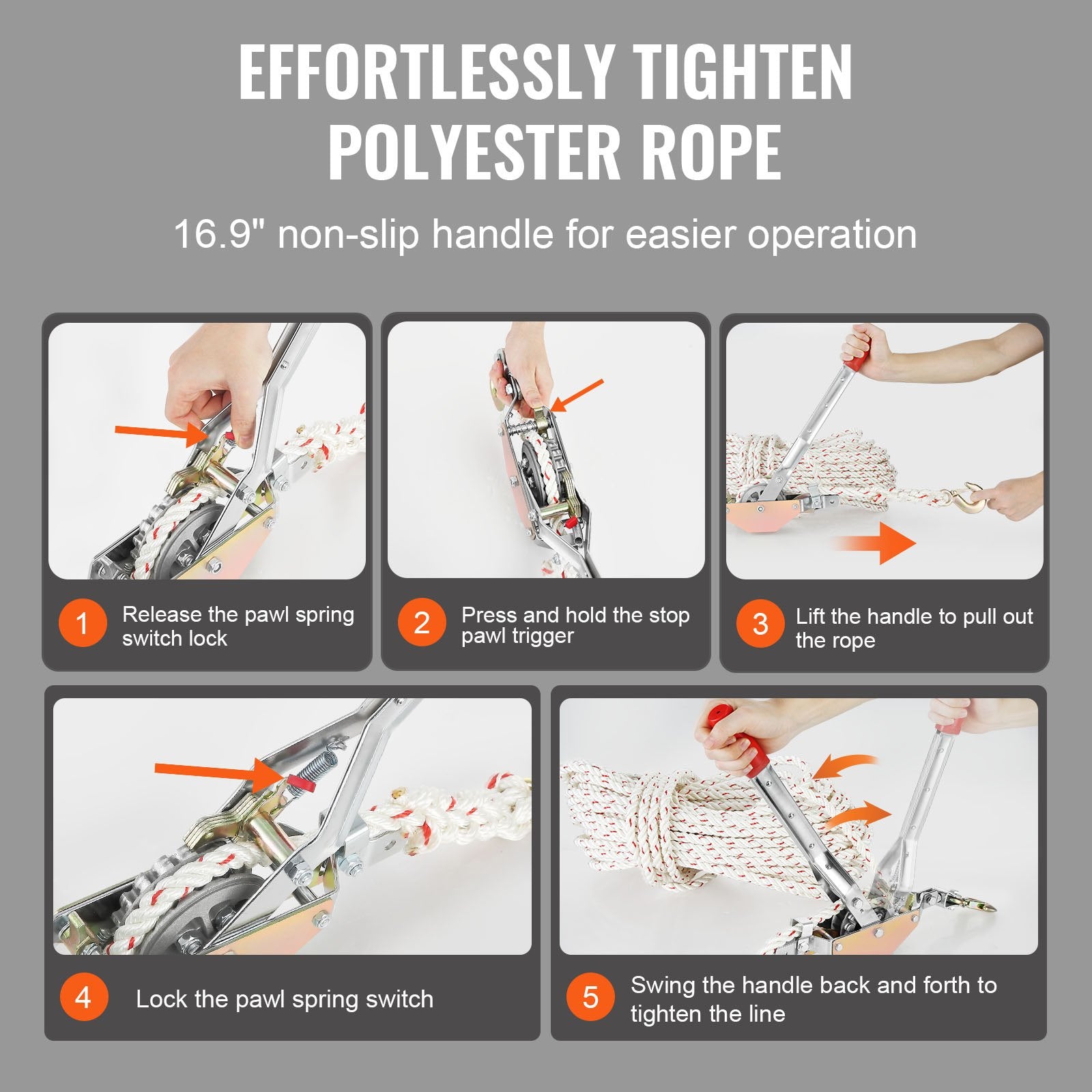 Chainsaws: VEVOR Rope Puller, 3/4 Ton Pulling Capacity, with 30.48 m of 15 mm dia. Rope, 2 Hook, Come Along Winch, Heavy Duty Ratchet Power Puller Tool for Moving Boats, Securing Items, Transporting Logs