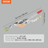 Chainsaws: VEVOR Rope Puller, 3/4 Ton Pulling Capacity, with 30.48 m of 15 mm dia. Rope, 2 Hook, Come Along Winch, Heavy Duty Ratchet Power Puller Tool for Moving Boats, Securing Items, Transporting Logs