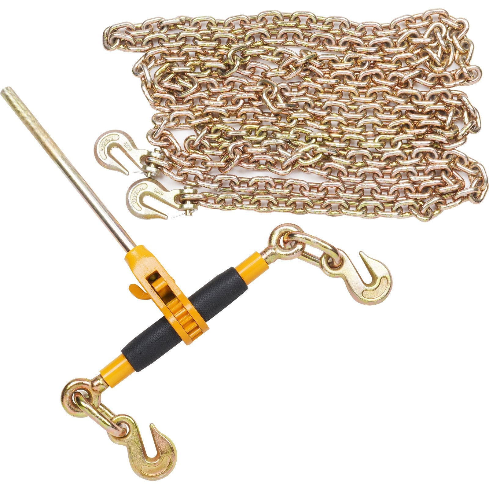Ratchet Chain Binder, 5/16"-3/8" Heavy Duty Load Binders with G80 Chains, 7100 lbs Secure Load Limit, Labor-saving Anti-skid Handle, Tie Down Hauling Chain Binders for Flatbed Truck Trailer, 2 P