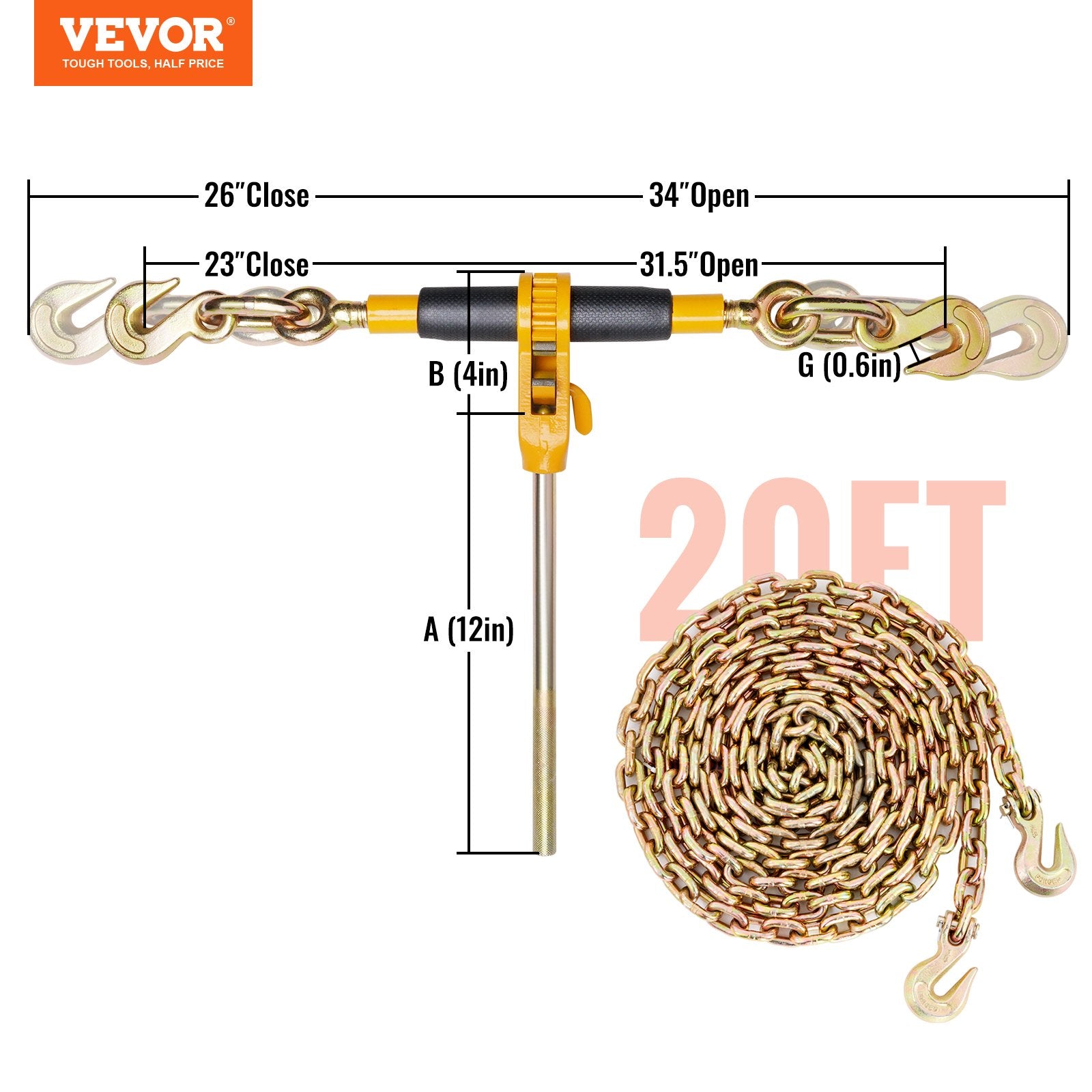 Kitchen & Bathroom DIY: VEVOR Ratchet Chain Binder 3/8"-1/2" Load Binders 12000 lbs w/ G80 Chains 4 Pcs