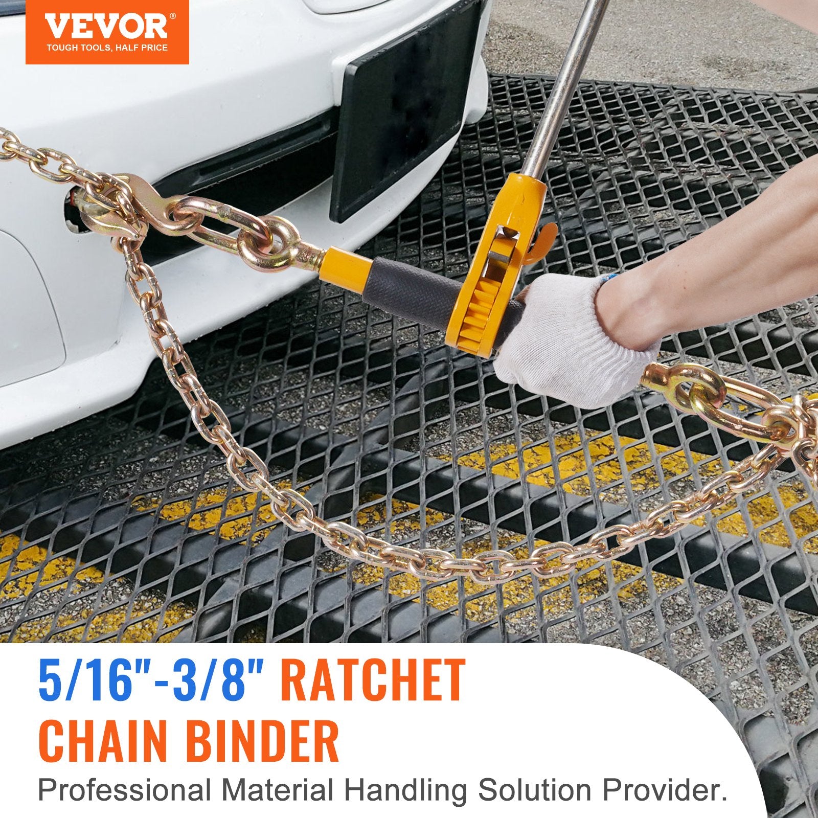 Hand Tools: VEVOR Ratchet Chain Binder 5/16"-3/8" Load Binders 7100 lbs w/ G80 Chains 4 Pcs