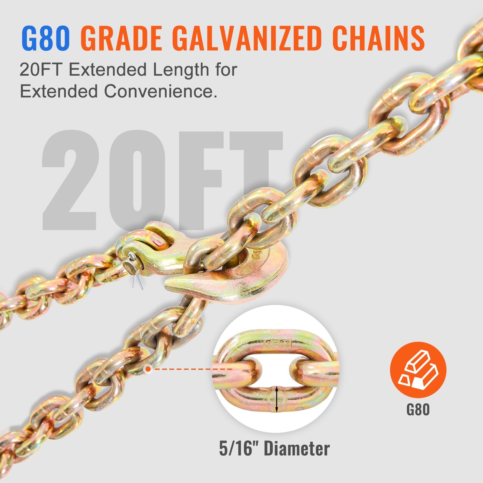 Hand Tools: VEVOR Ratchet Chain Binder 5/16"-3/8" Load Binders 7100 lbs w/ G80 Chains 4 Pcs