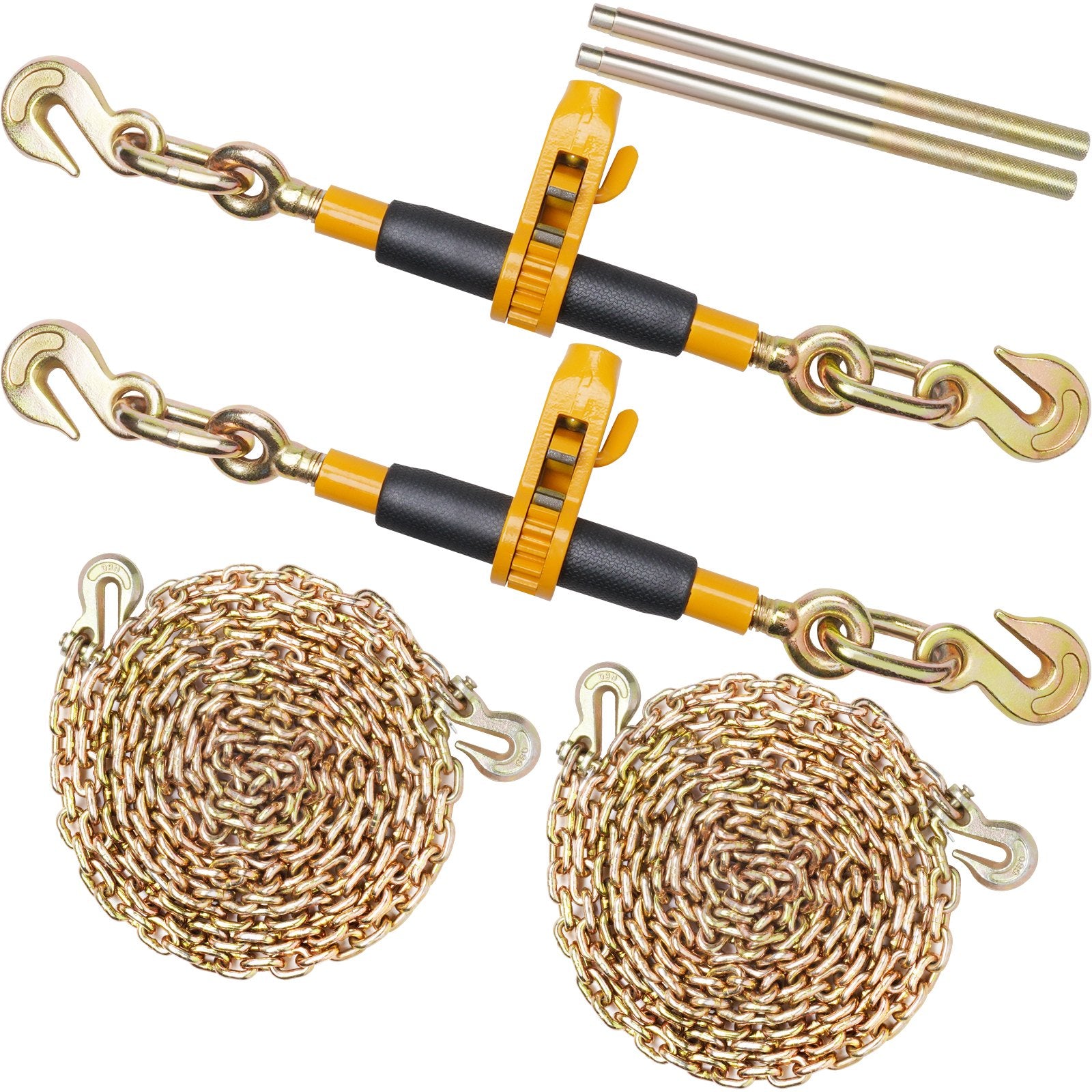 Hand Tools: VEVOR Ratchet Chain Binder 2PCS, 0.9-1.2 cm Heavy Duty Load Binders, with G80 Chains 5443 kg Secure Load Limit, Labor-saving Anti-skid Handle, Tie Down Hauling Chain Binders for Flatbed Truck Trailer