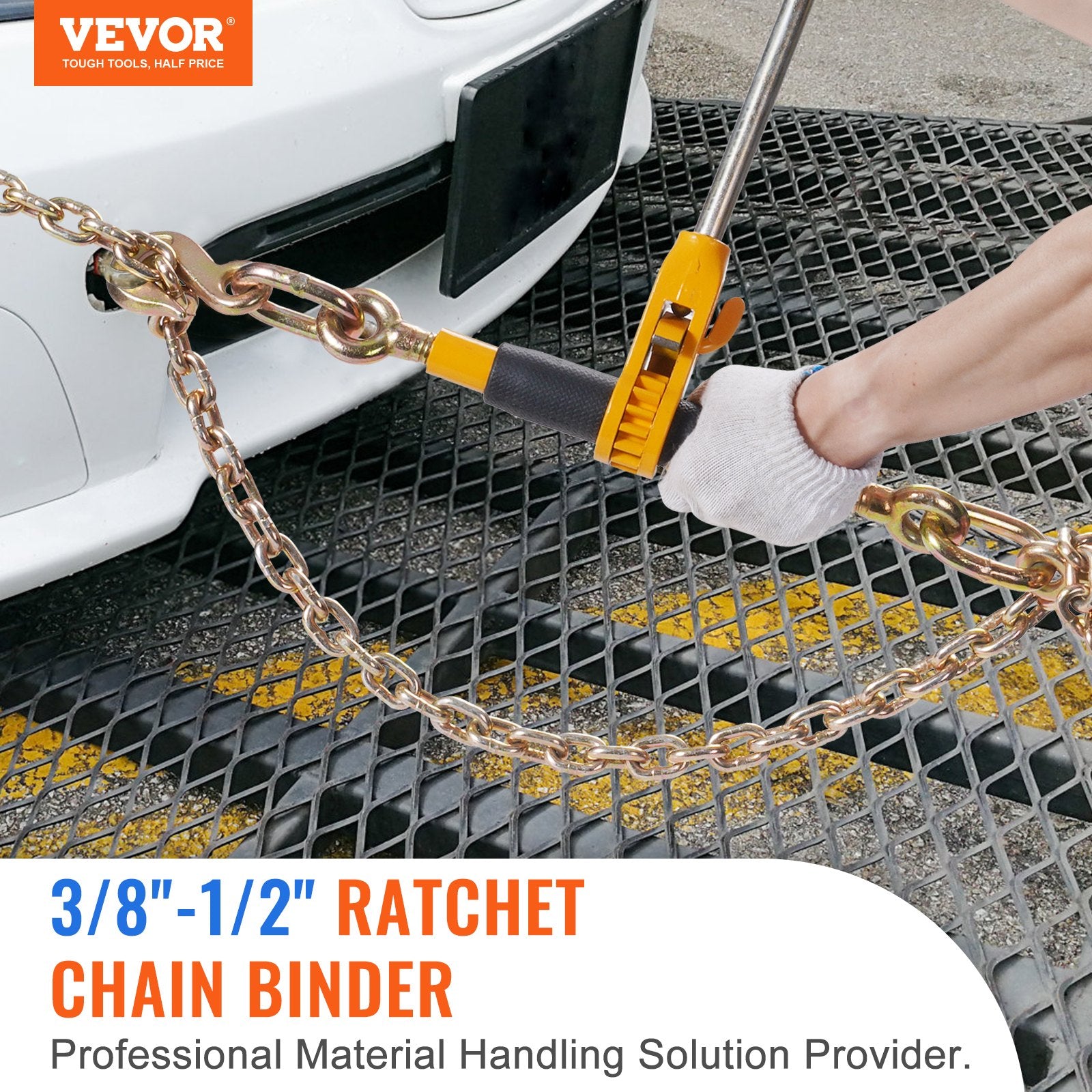 Hand Tools: VEVOR Ratchet Chain Binder 2PCS, 0.9-1.2 cm Heavy Duty Load Binders, with G80 Chains 5443 kg Secure Load Limit, Labor-saving Anti-skid Handle, Tie Down Hauling Chain Binders for Flatbed Truck Trailer