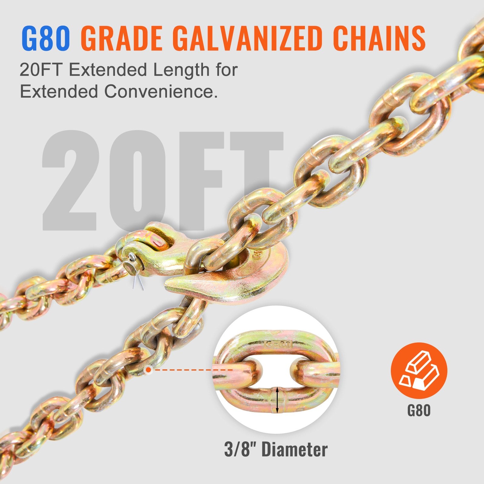Hand Tools: VEVOR Ratchet Chain Binder 2PCS, 0.9-1.2 cm Heavy Duty Load Binders, with G80 Chains 5443 kg Secure Load Limit, Labor-saving Anti-skid Handle, Tie Down Hauling Chain Binders for Flatbed Truck Trailer