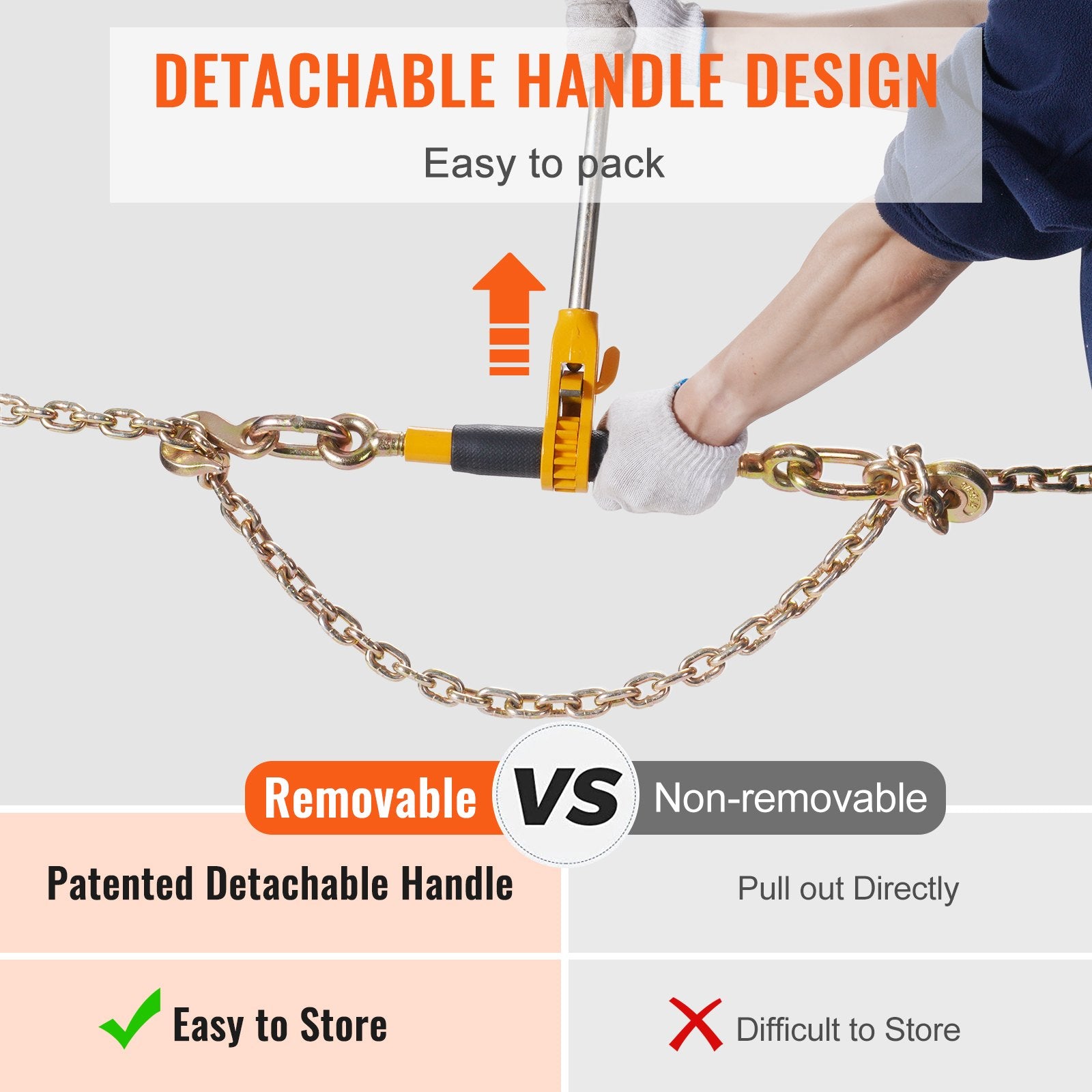 Hand Tools: VEVOR Ratchet Chain Binder 2PCS, 0.9-1.2 cm Heavy Duty Load Binders, with G80 Chains 5443 kg Secure Load Limit, Labor-saving Anti-skid Handle, Tie Down Hauling Chain Binders for Flatbed Truck Trailer