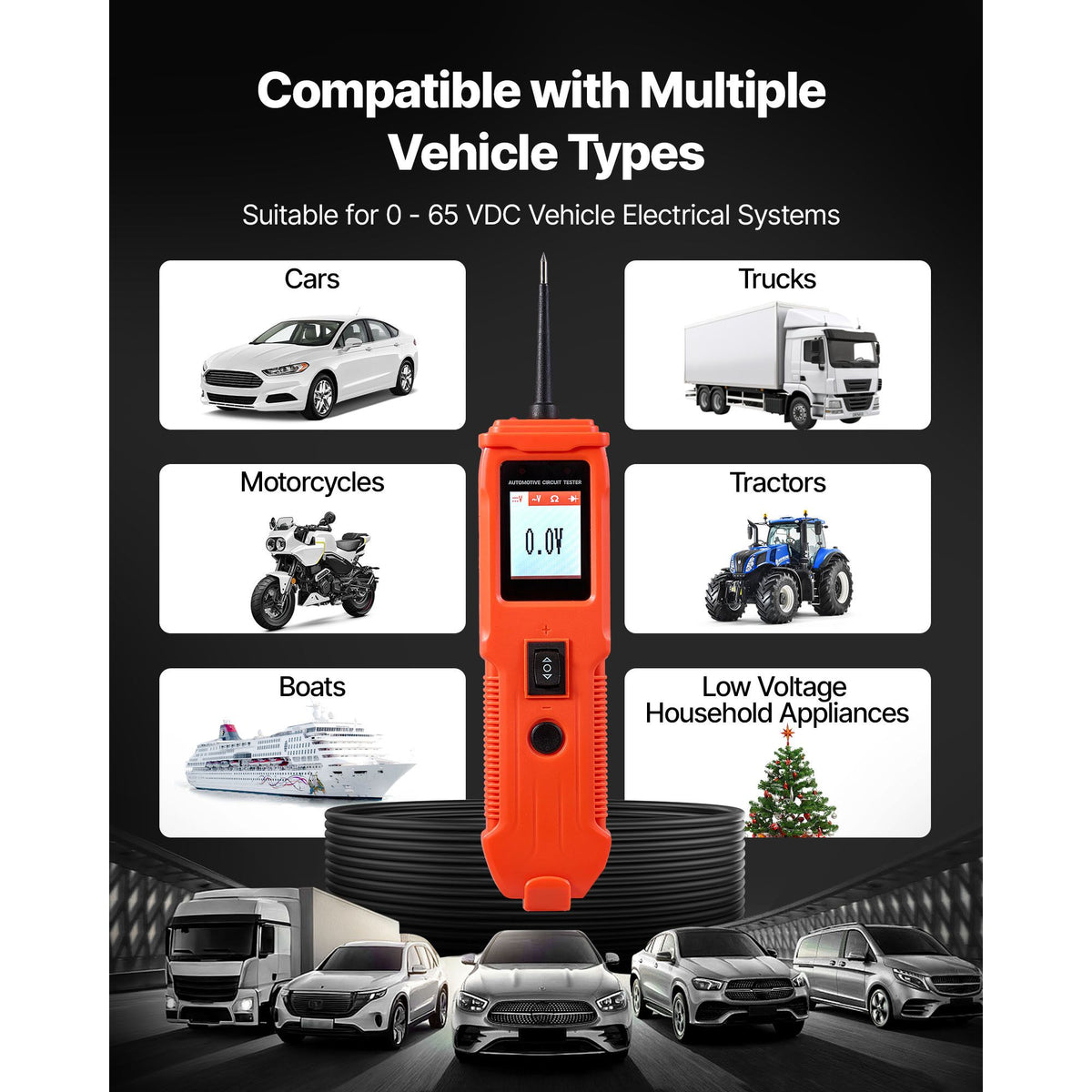 Automotive Circuit Tester, 8 - 35 DCV Power Circuit Probe Tester with TFT Color Display and Lighting, Automotive Power Tester Probe with 13 ft / 4 m Cable, ABS Shell Electrical Detector Finder