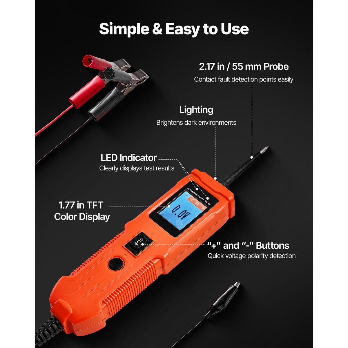 Automotive Circuit Tester, 8 - 35 DCV Power Circuit Probe Tester with TFT Color Display and Lighting, Automotive Power Tester Probe with 13 ft / 4 m Cable, ABS Shell Electrical Detector Finder