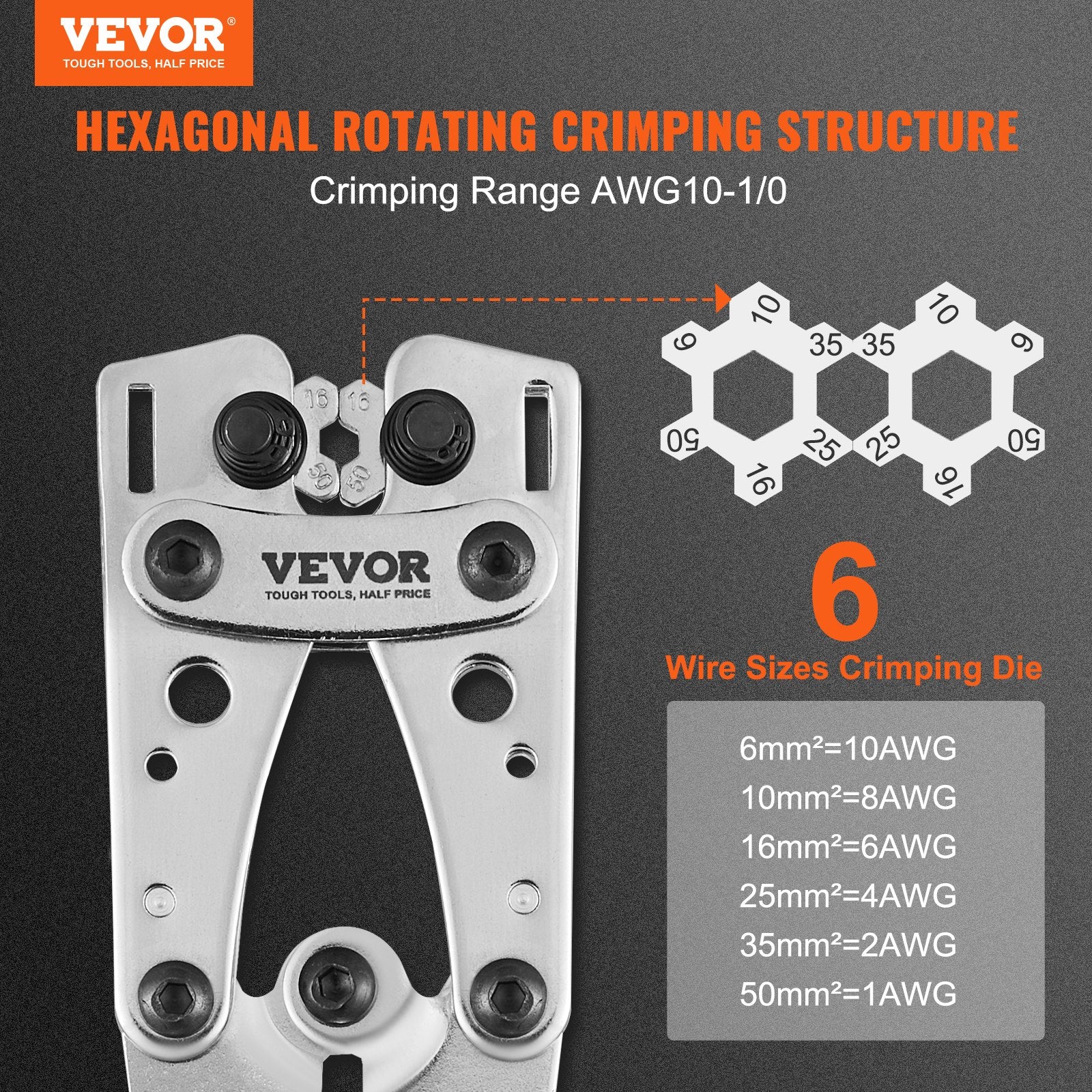 Cutters: VEVOR Battery Cable Lug Crimping Tool, 10-1/0AWG with Cable Cutter and 95PCS Copper Ring Terminals, 6 Wire Sizes Crimping Die and 100pcs Heat Shrink Tubes, for Heavy Duty Wire Lugs