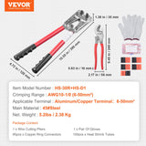 Cutters: VEVOR Battery Cable Lug Crimping Tool, 10-1/0AWG with Cable Cutter and 95PCS Copper Ring Terminals, 6 Wire Sizes Crimping Die and 100pcs Heat Shrink Tubes, for Heavy Duty Wire Lugs