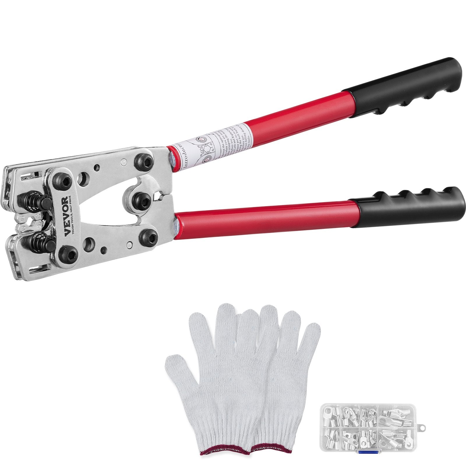 Power & Electrical Supplies: VEVOR Battery Cable Lug Crimping Tool, 10-1/0AWG Aluminum Terminal Battery Lug Crimper, with 60PCS Aluminum Ring Connectors Terminals 6 Wire Sizes Crimping Die, for Heavy Duty Wire Lugs