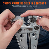 Power & Electrical Supplies: VEVOR Battery Cable Lug Crimping Tool, 10-1/0AWG Aluminum Terminal Battery Lug Crimper, with 60PCS Aluminum Ring Connectors Terminals 6 Wire Sizes Crimping Die, for Heavy Duty Wire Lugs