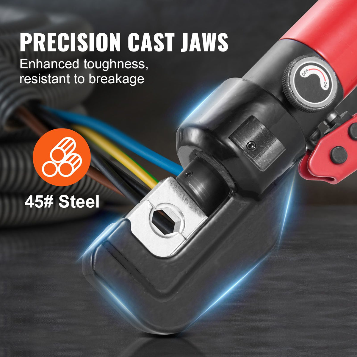 Hydraulic Crimping Tool with 9 Sets of Dies AWG12-2/0 Copper And Aluminum Terminal Battery Lug Crimper, with a Cutting Pliers, Gloves, 5pcs Copper Ring Connectors, 8pcs Heat Shrink Sleeves