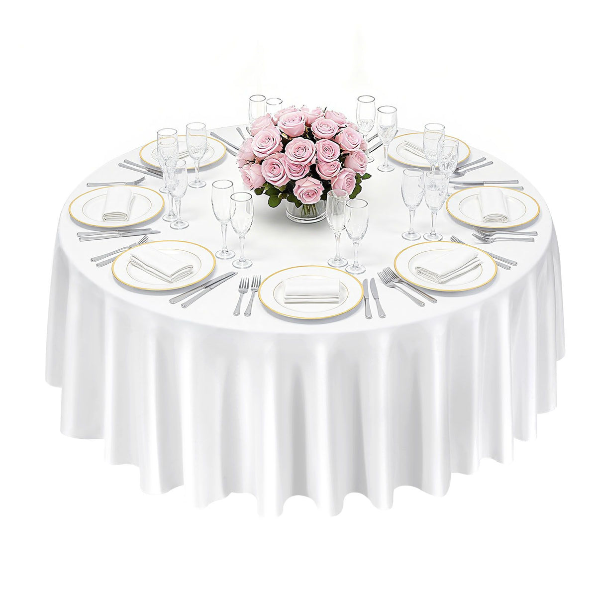 White Round Tablecloths 2 Pack, 120 Inches in Diameter, Stain- & Wrinkle- Resistant, Machine Washable Table Clothes, Polyester Fabric Table Covers for Wedding, Party, Banquet, Formal Events