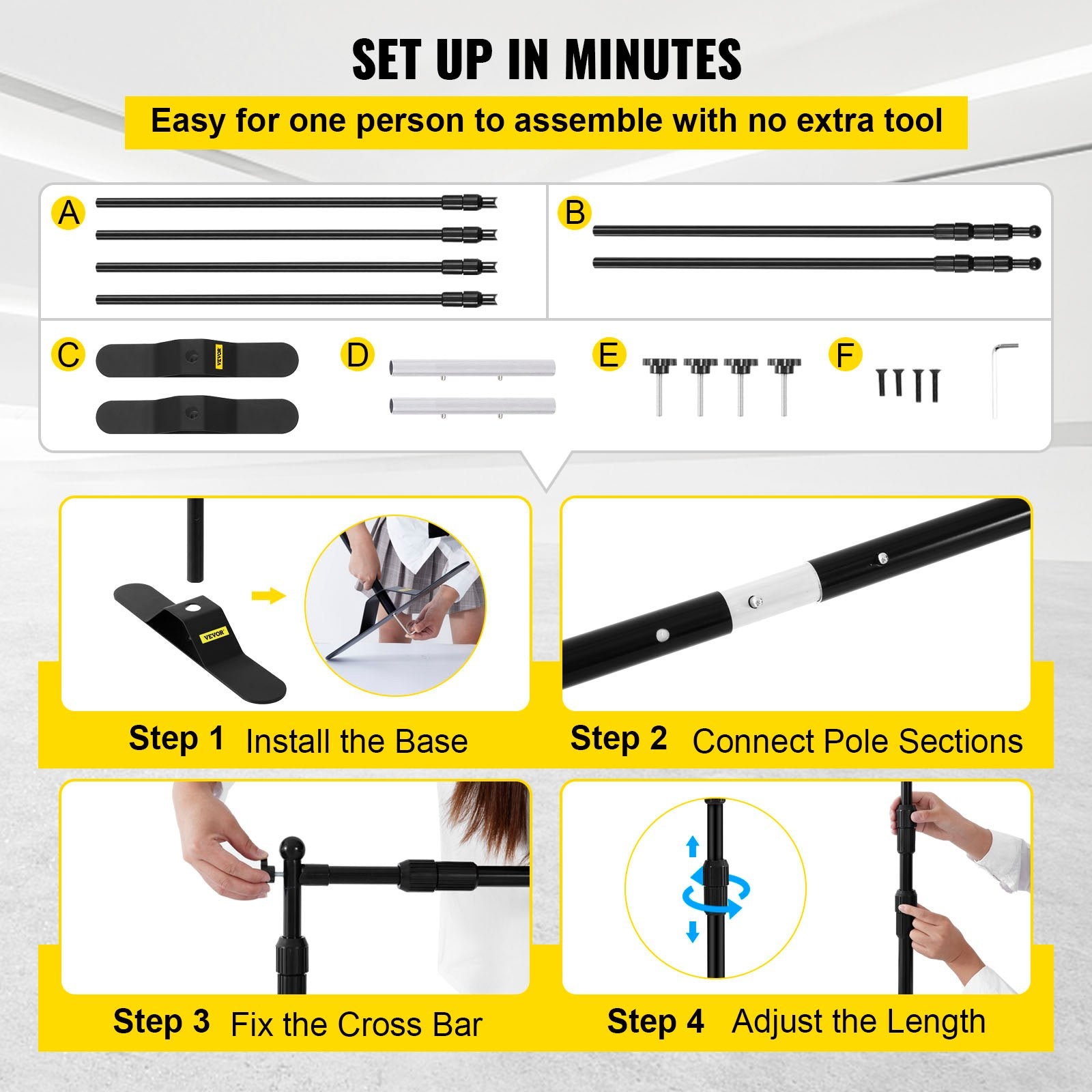 Camera Accessories: VEVOR Telescopic Backdrop Banner Stand 8' x 8' Banner Stand Adjustable Step and Repeat Backdrop Banner Stand Retractable Banner Stand with Carrying Bag (8 ft)
