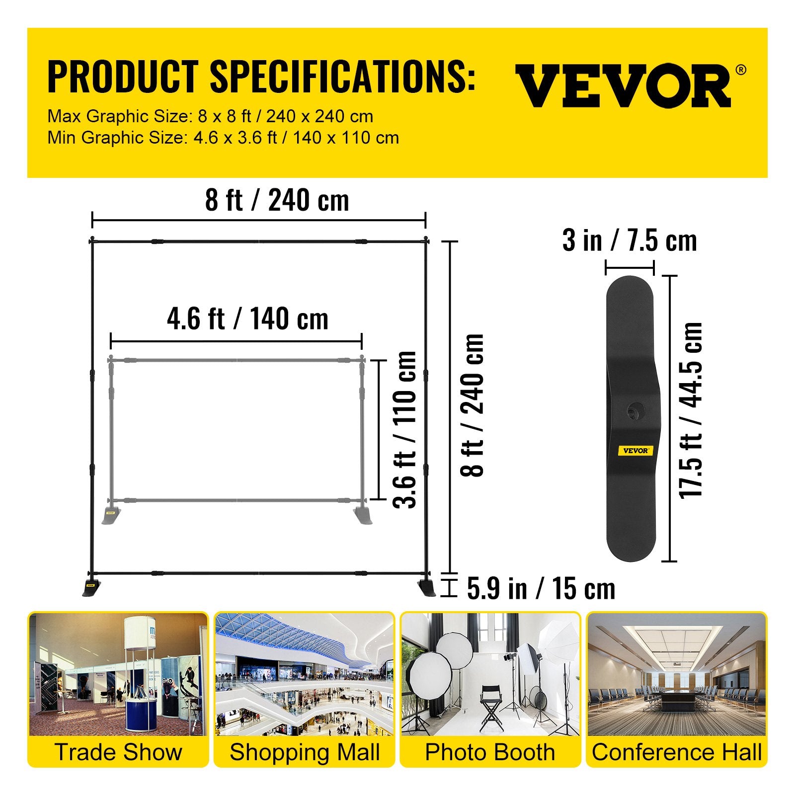 Camera Accessories: VEVOR Telescopic Backdrop Banner Stand 8' x 8' Banner Stand Adjustable Step and Repeat Backdrop Banner Stand Retractable Banner Stand with Carrying Bag (8 ft)