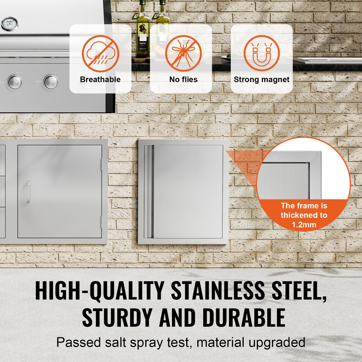 BBQ Access Door, 457x533 mm Single Outdoor Kitchen Door, Stainless Steel Flush Mount Door, Wall Vertical Door with Recessed Handle, for BBQ Island, Grilling Station, Outside Cabinet