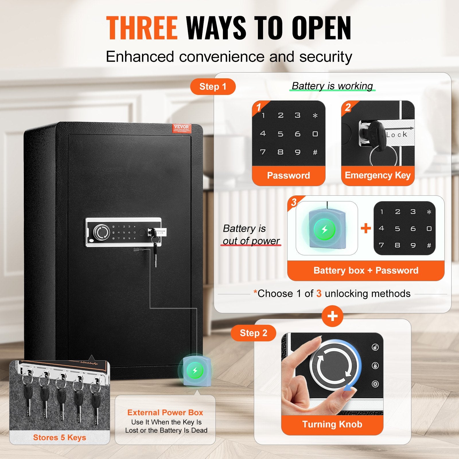 Sci-Fi DVDs & Blu-rays: VEVOR Single Door 4.0 cu.ft Safe Box with Key Lock & Password, Safe Lock Box with Fireproof Bag, Key Rack, LED Light, 2 Shelves, and 1 Cabinet for Money, Documents, Jewelry, and Valuables, Black