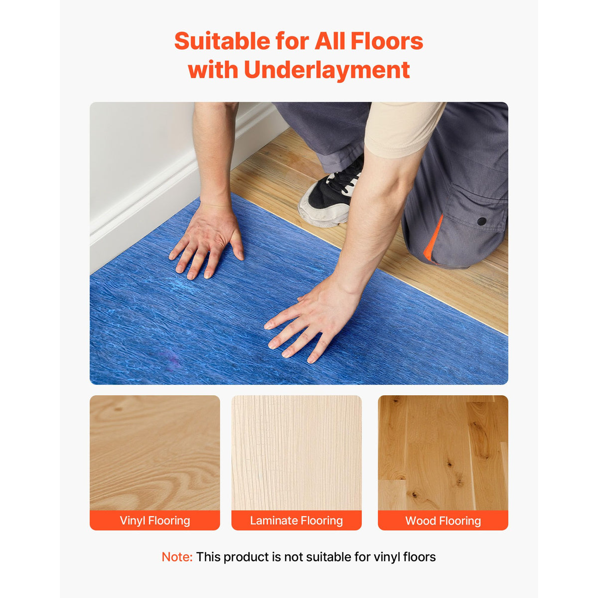 Floor Underlayment 37.2 m², 3mm Laminate Flooring Padding with Attached Vapor Barrier, Heavy Duty Fiber+PE Film, Soundproofing & Noise Reduction for Vinyl & Wood Floors(2 Rolls x 18.6 m²)