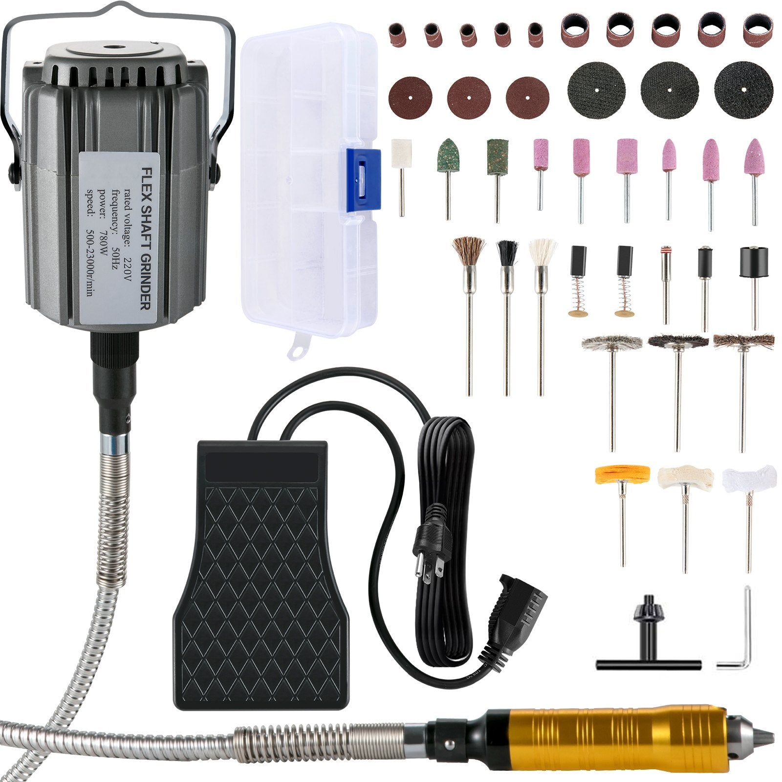 Hand Tools: VEVOR Flex Shaft Grinder Rotary Tool 780W 6.5mm Chuck w/ Foot Pedal 45 Accessory