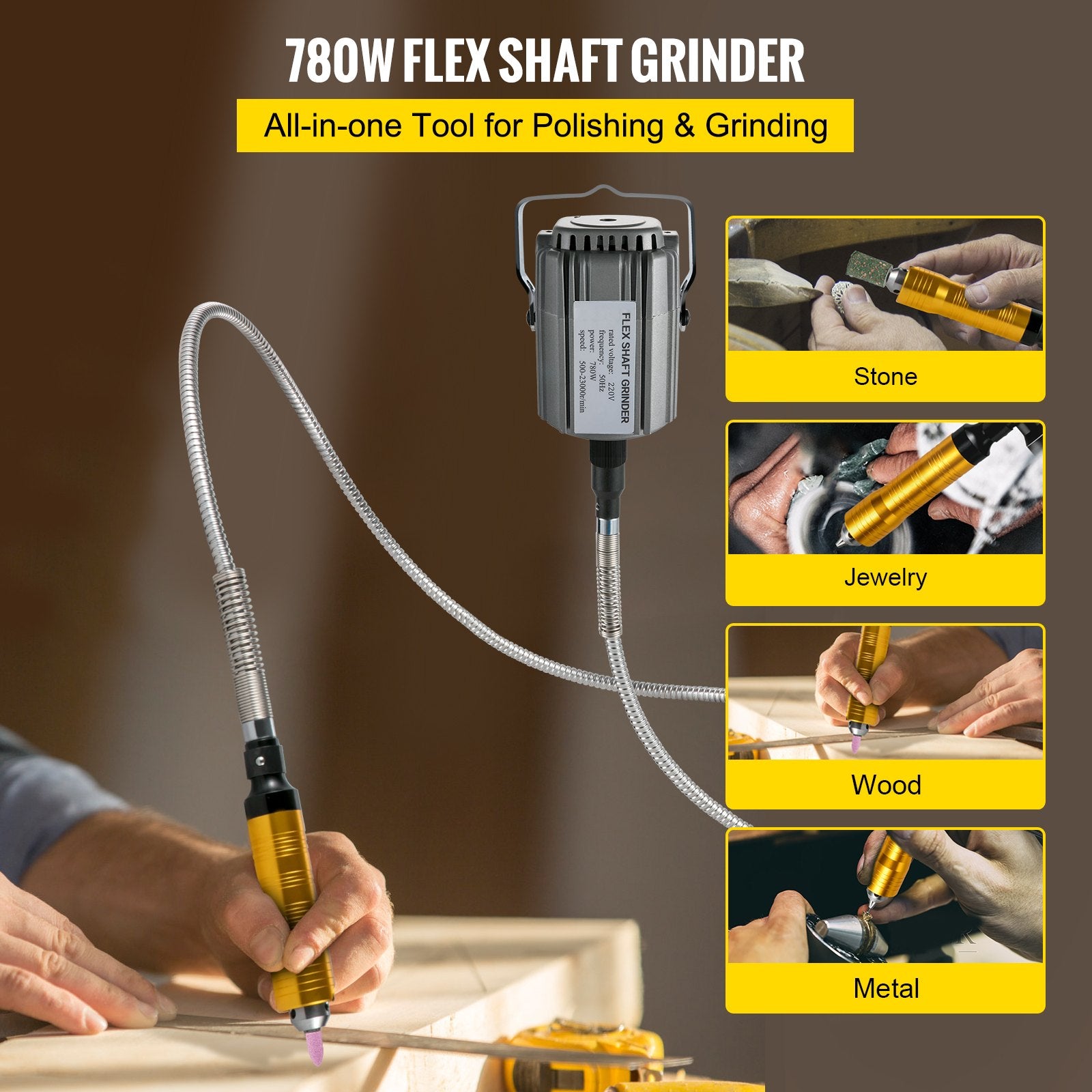 Hand Tools: VEVOR Flex Shaft Grinder Rotary Tool 780W 6.5mm Chuck w/ Foot Pedal 45 Accessory