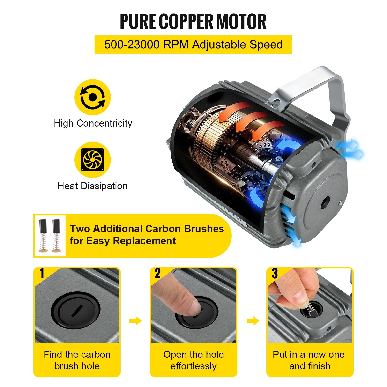 Hand Tools: VEVOR Flex Shaft Grinder Rotary Tool 780W 6.5mm Chuck w/ Foot Pedal 45 Accessory