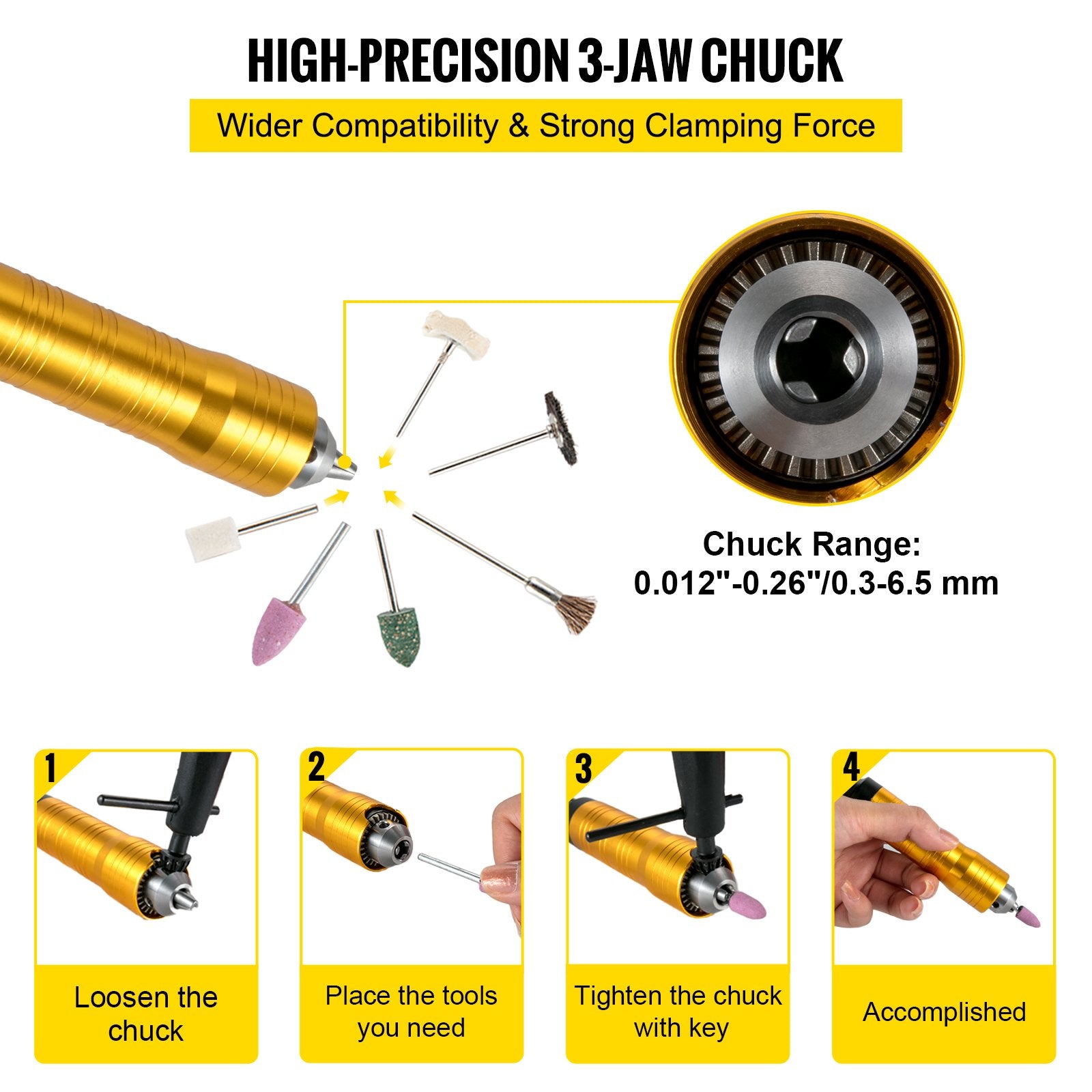 Hand Tools: VEVOR Flex Shaft Grinder Rotary Tool 780W 6.5mm Chuck w/ Foot Pedal 45 Accessory
