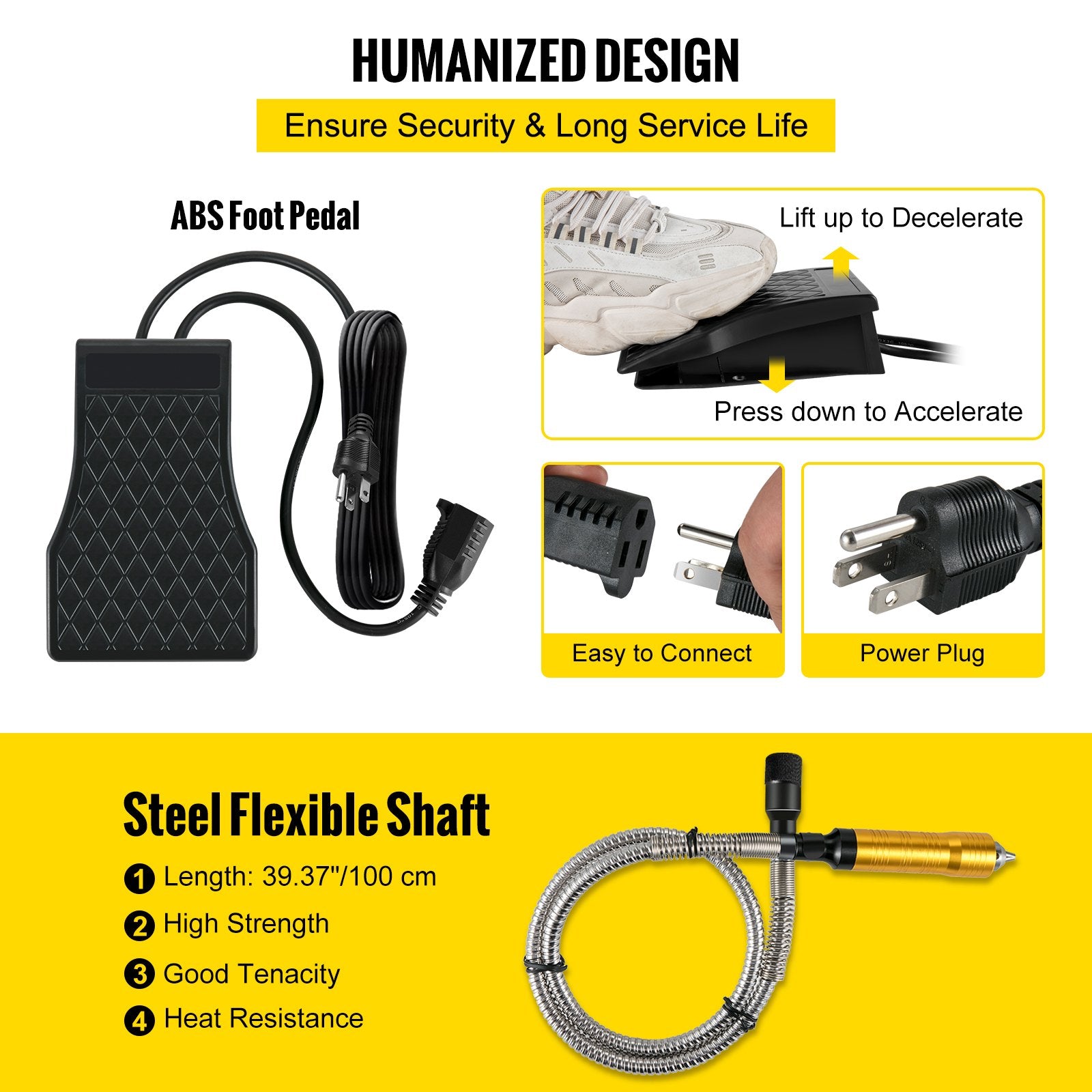 Hand Tools: VEVOR Flex Shaft Grinder Rotary Tool 780W 6.5mm Chuck w/ Foot Pedal 45 Accessory