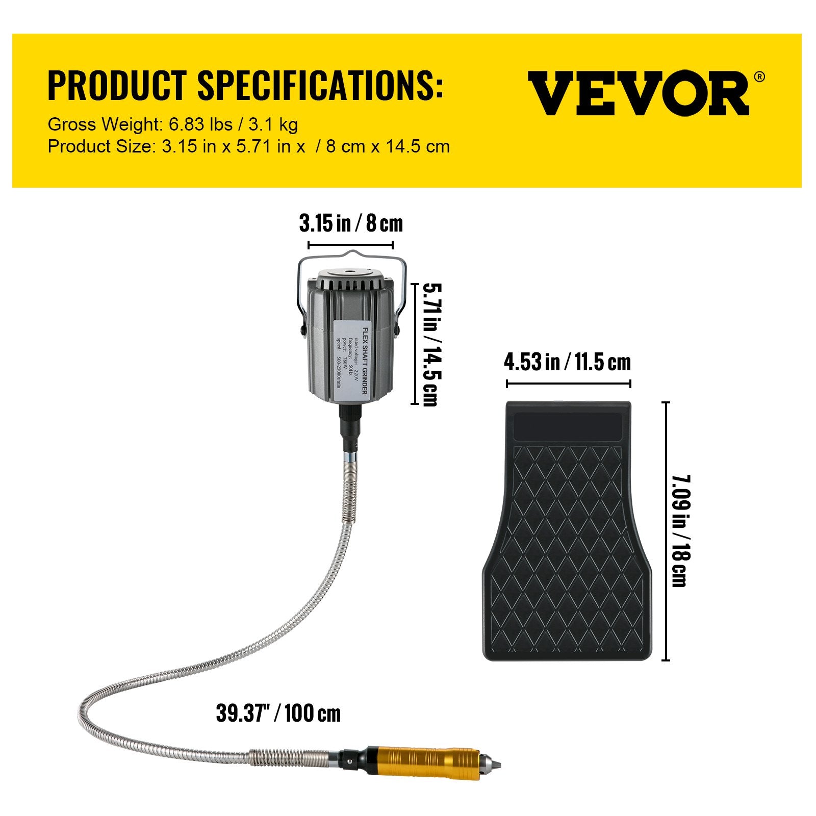 Hand Tools: VEVOR Flex Shaft Grinder Rotary Tool 780W 6.5mm Chuck w/ Foot Pedal 45 Accessory