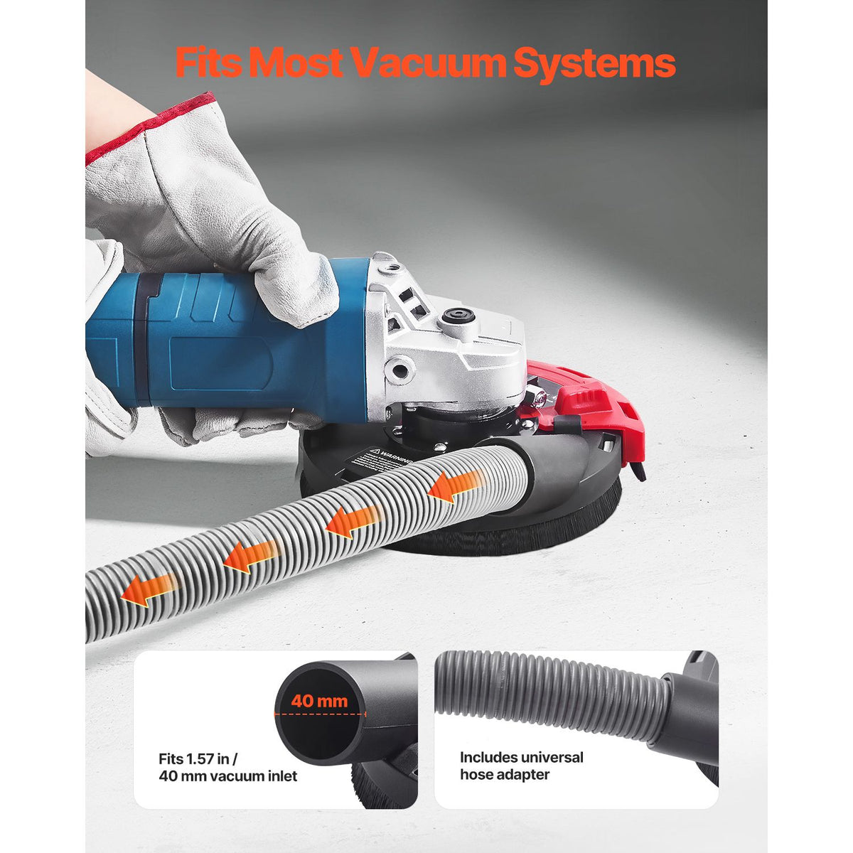 Grinding Dust Shroud for Angle Grinder, Universal 100-125mm, Surface Grinder Dust Shroud with 6 Clamping Washers & 125 mm Diamond Grinding Cup Wheel, Connect to Vacuum Cleaner, for Wood Concrete