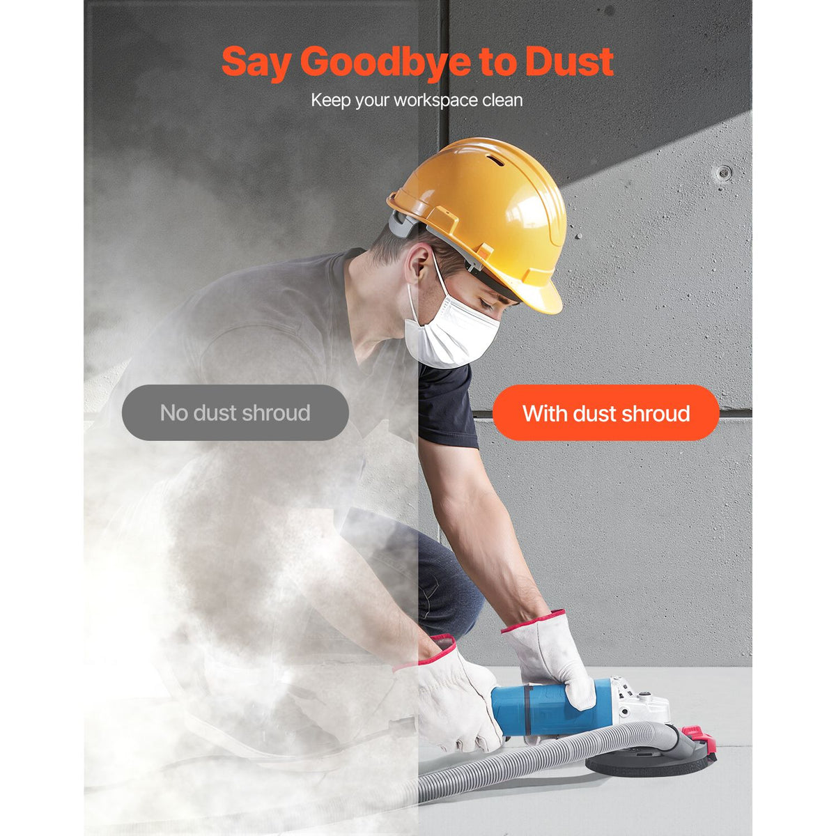 Grinding Dust Shroud for Angle Grinder, Universal 100-125mm, Surface Grinder Dust Shroud with 6 Clamping Washers & 125 mm Diamond Grinding Cup Wheel, Connect to Vacuum Cleaner, for Wood Concrete