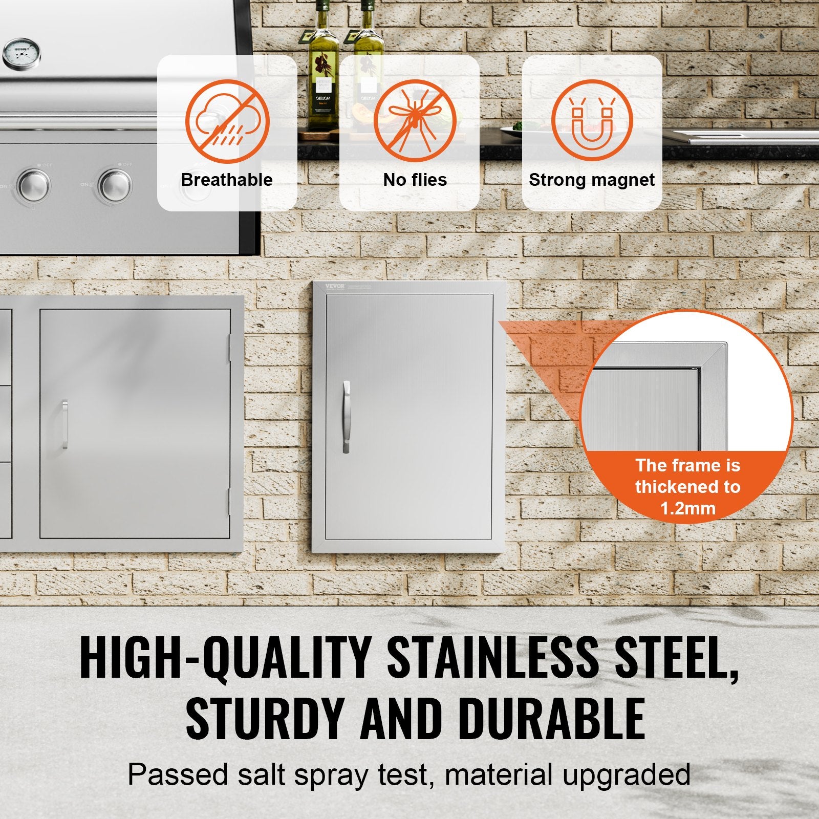 BBQ Access Door, 432x610 mm Single Outdoor Kitchen Door, Stainless Steel Flush Mount Door, Wall Vertical Door with Handle, for BBQ Island, Grilling Station, Outside Cabinet