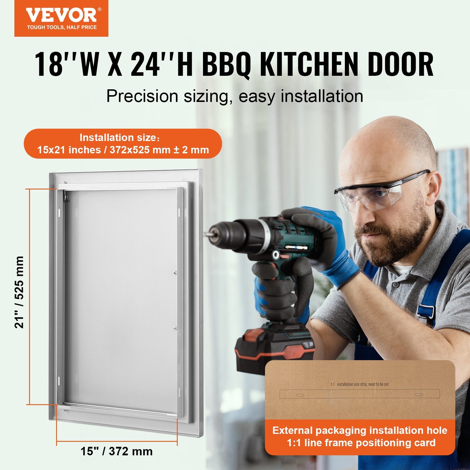 BBQ Access Door, 457x610 mm Single Outdoor Kitchen Door, Stainless Steel Flush Mount Door, Wall Vertical Door with Handle, for BBQ Island, Grilling Station, Outside Cabinet