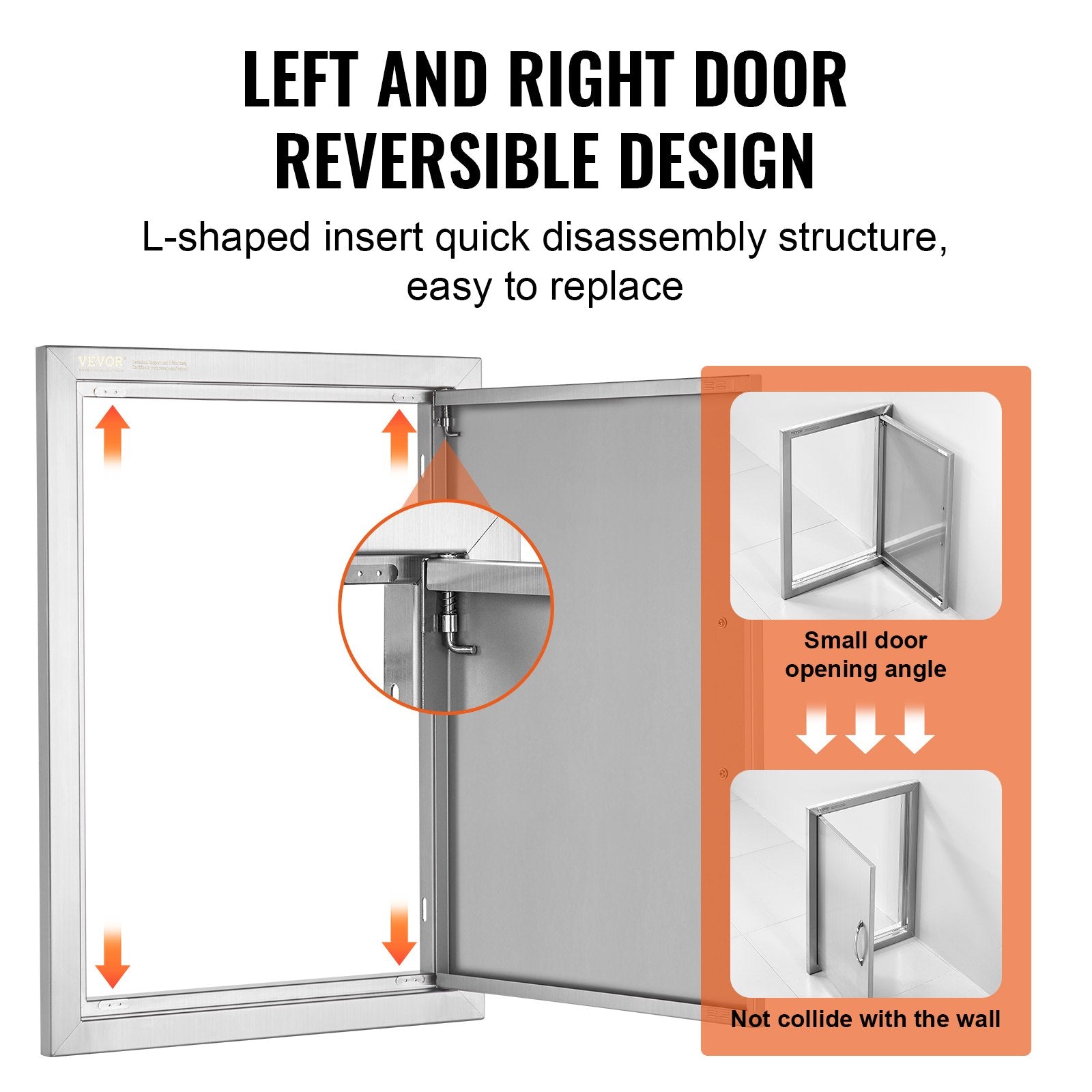 BBQ Access Door, 457x610 mm Single Outdoor Kitchen Door, Stainless Steel Flush Mount Door, Wall Vertical Door with Handle, for BBQ Island, Grilling Station, Outside Cabinet