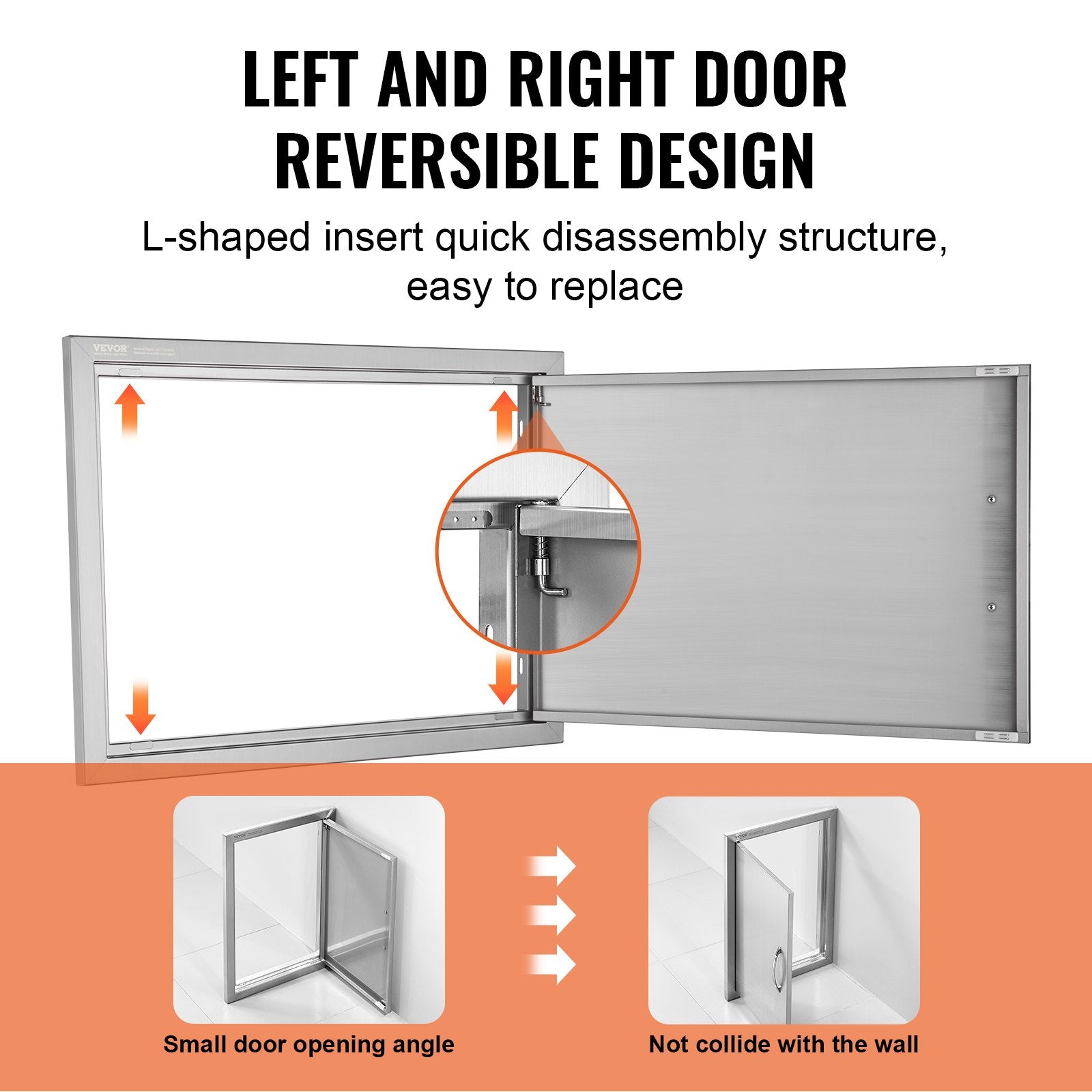 BBQ Access Door, 610x432 mm Single Outdoor Kitchen Door, Stainless Steel Flush Mount Door, Wall Vertical Door with Handle, for BBQ Island, Grilling Station, Outside Cabinet