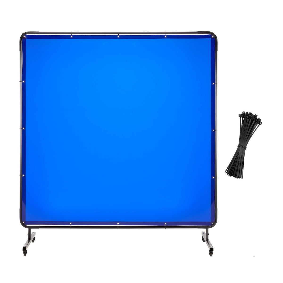 Welding Screen with Frame, 1.74 x 1.74 m Welding Curtain Screen, Flame-Resistant Vinyl Protection Screens with Lockable Swivel Wheels & 6-Level UV Protection for Workshop/Industrial Use, Blue