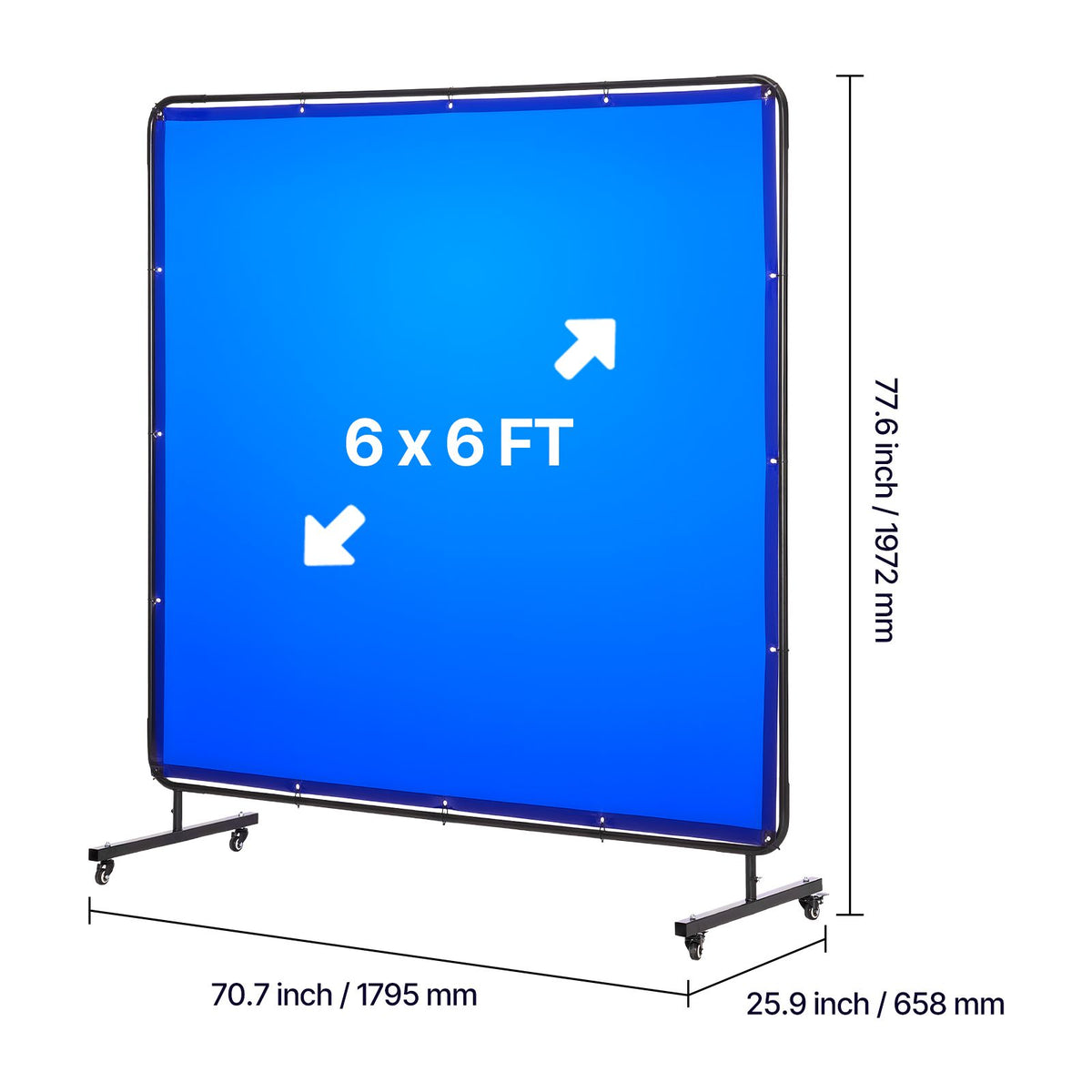Welding Screen with Frame, 1.74 x 1.74 m Welding Curtain Screen, Flame-Resistant Vinyl Protection Screens with Lockable Swivel Wheels & 6-Level UV Protection for Workshop/Industrial Use, Blue