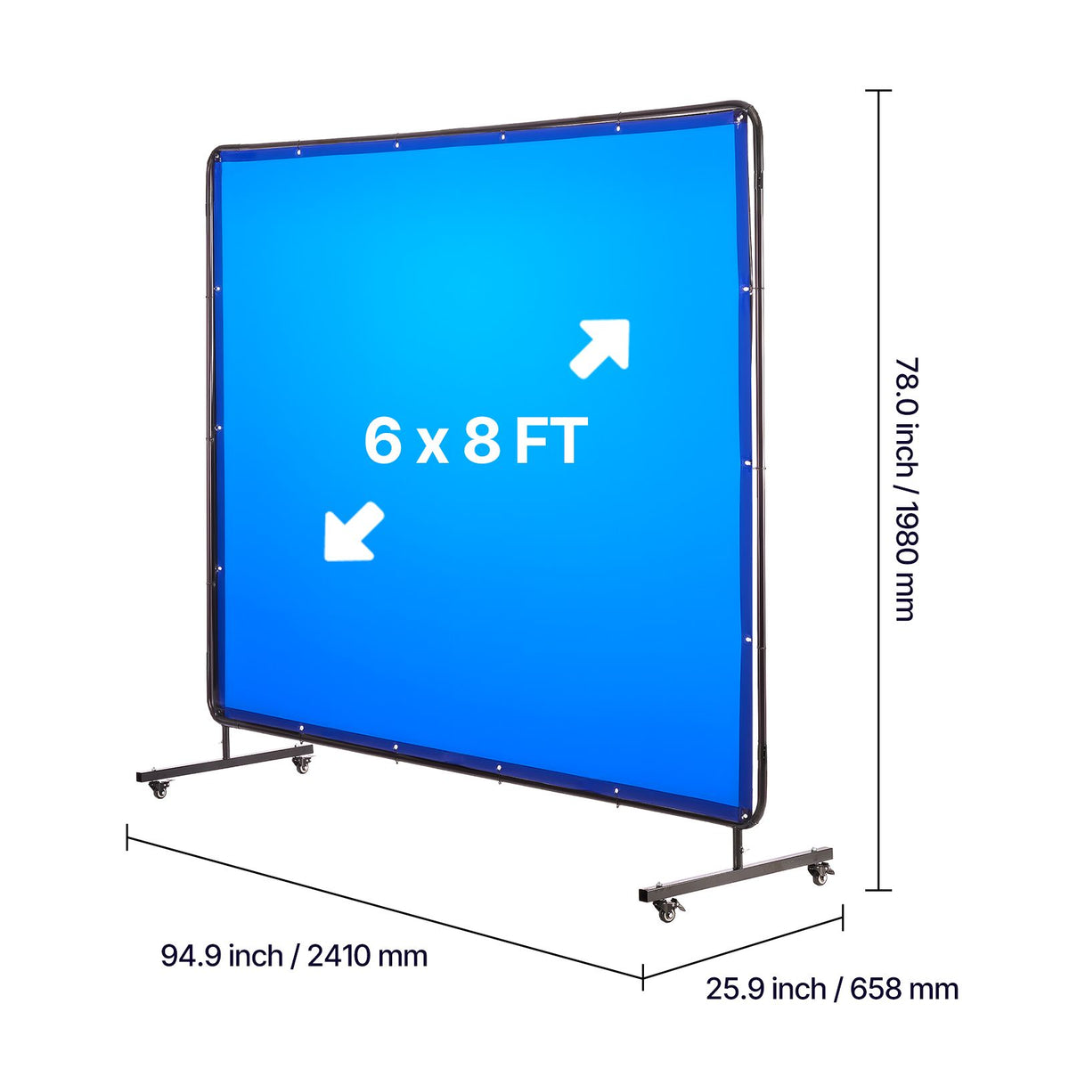 Welding Screen with Frame, 1.74 x 2.34m Welding Curtain Screen, Flame-Resistant Vinyl Protection Screens with Lockable Swivel Wheels & 6-Level UV Protection for Workshop/Industrial Use, Blue