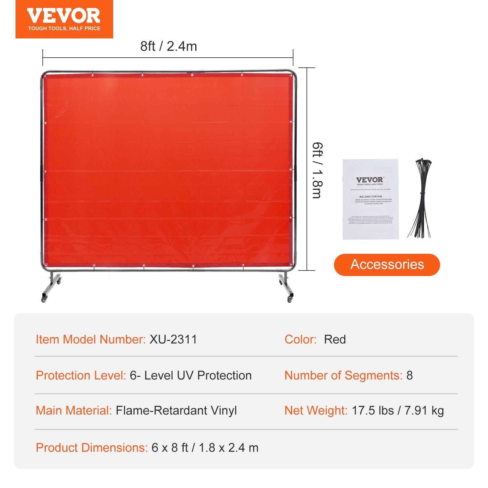 Wedding Favours: VEVOR Welding Screen with Frame, 6' x 8' Welding Curtain Screen, Flame-Resistant Vinyl Welding Protection Screen on 4 Swivel Wheels (2 Lockable), Moveable & Professional for Workshop/Industrial, Red