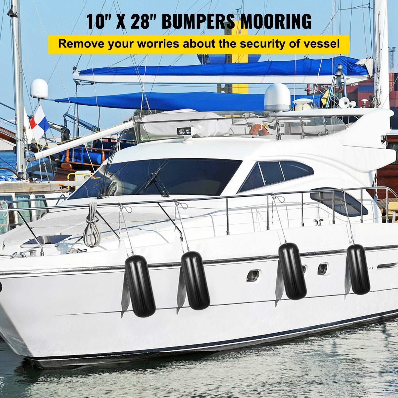 Boating Accessories: VEVOR 4 Ribbed Boat Fenders 10X 28" Black Center Hole Bumpers Mooring Protection