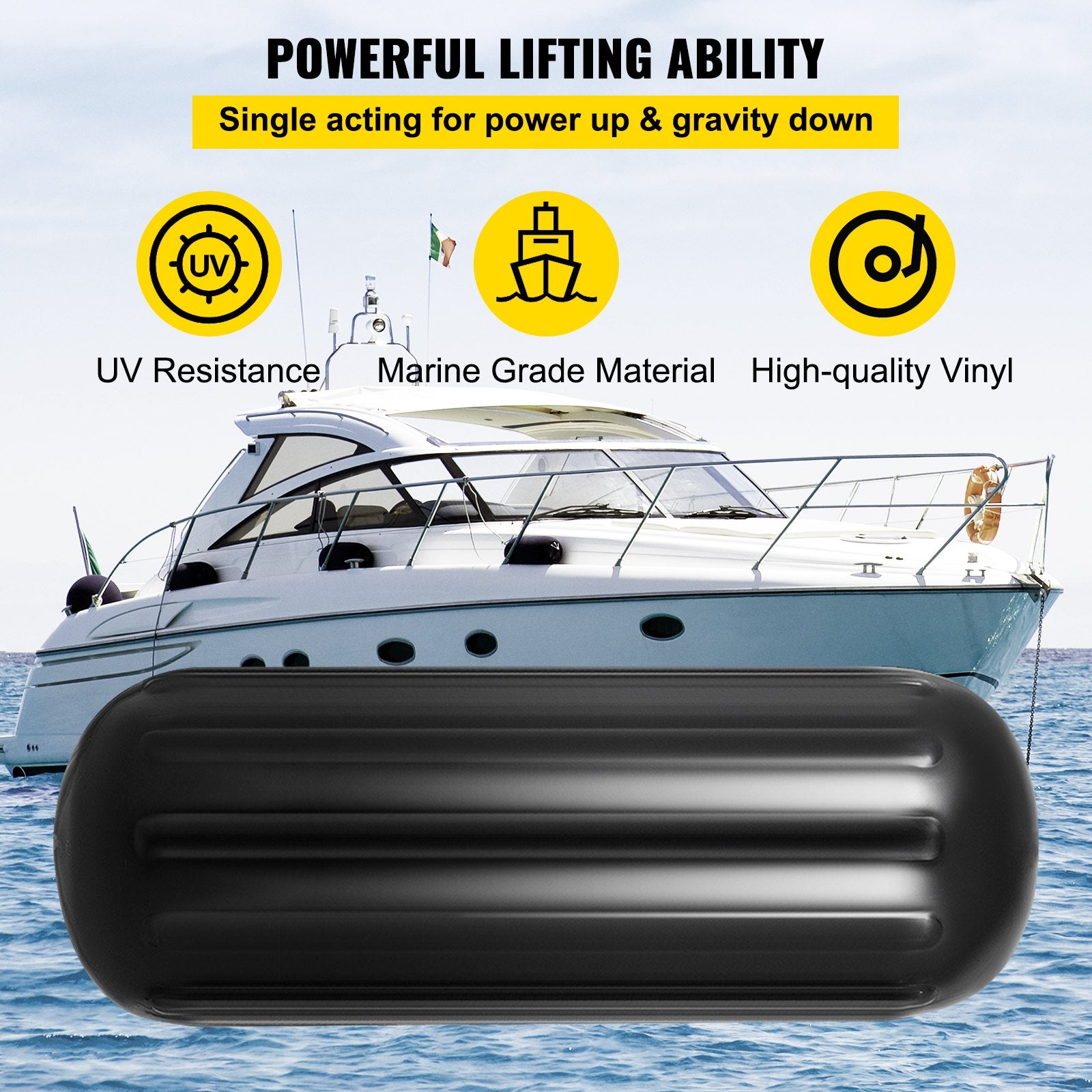 Boating Accessories: VEVOR 4 Ribbed Boat Fenders 10X 28" Black Center Hole Bumpers Mooring Protection