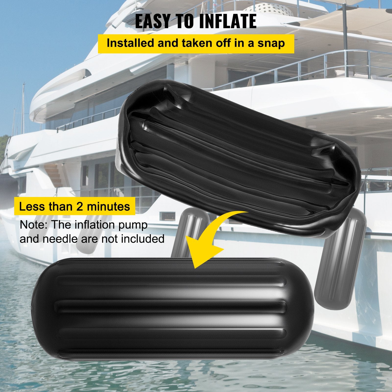 Boating Accessories: VEVOR 4 Ribbed Boat Fenders 10X 28" Black Center Hole Bumpers Mooring Protection