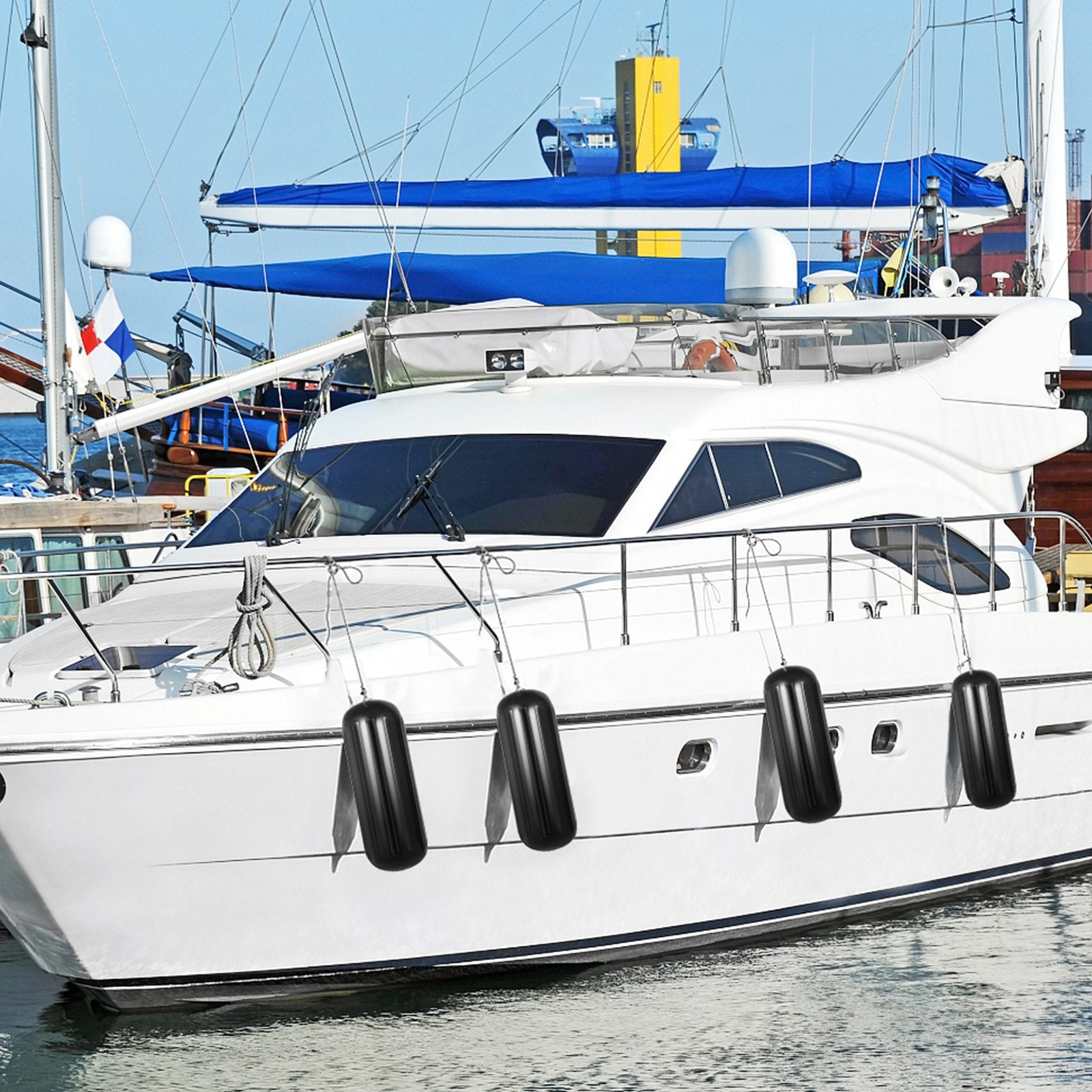 Boating Accessories: VEVOR 4 Ribbed Boat Fenders 10X 28" Black Center Hole Bumpers Mooring Protection