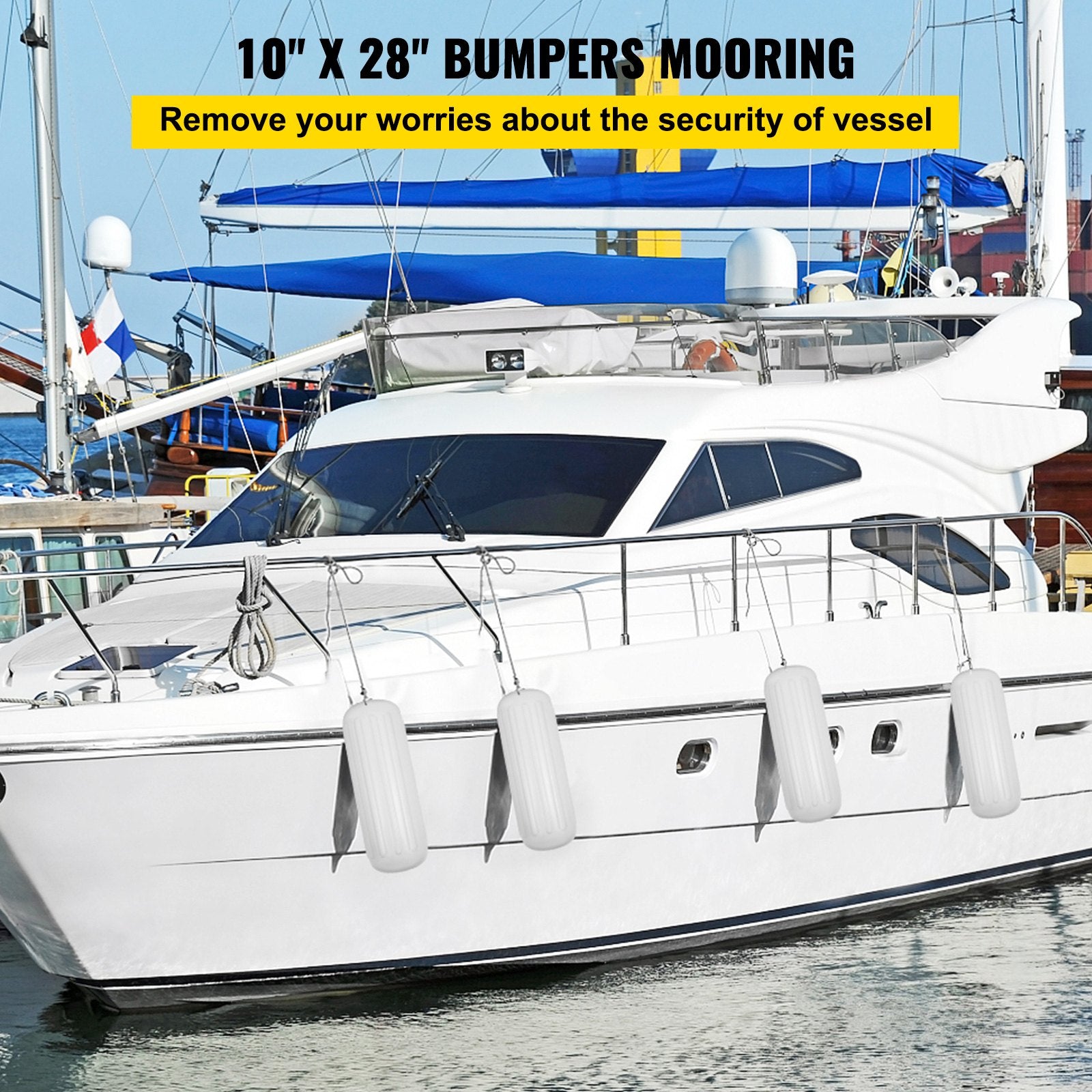 Boating Accessories: VEVOR 4 Ribbed Boat Fender 10" x 28" White Center Hole Bumper Mooring Protection