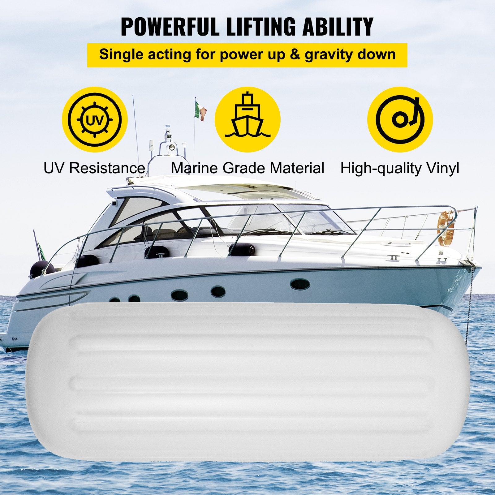 Boating Accessories: VEVOR 4 Ribbed Boat Fender 10" x 28" White Center Hole Bumper Mooring Protection