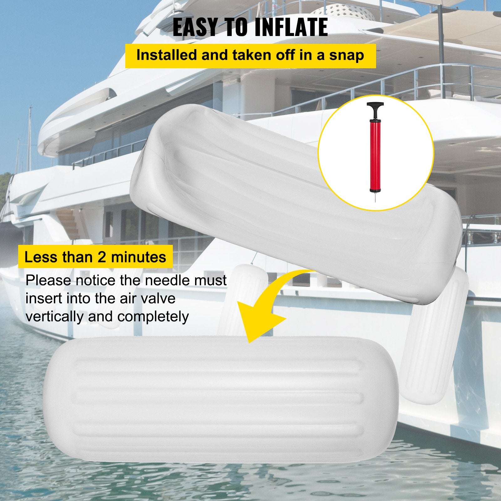 Boating Accessories: VEVOR 4 Ribbed Boat Fender 10" x 28" White Center Hole Bumper Mooring Protection