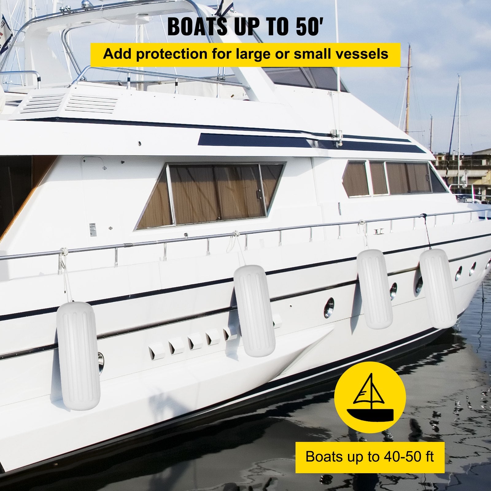 Boating Accessories: VEVOR 4 Ribbed Boat Fender 10" x 28" White Center Hole Bumper Mooring Protection