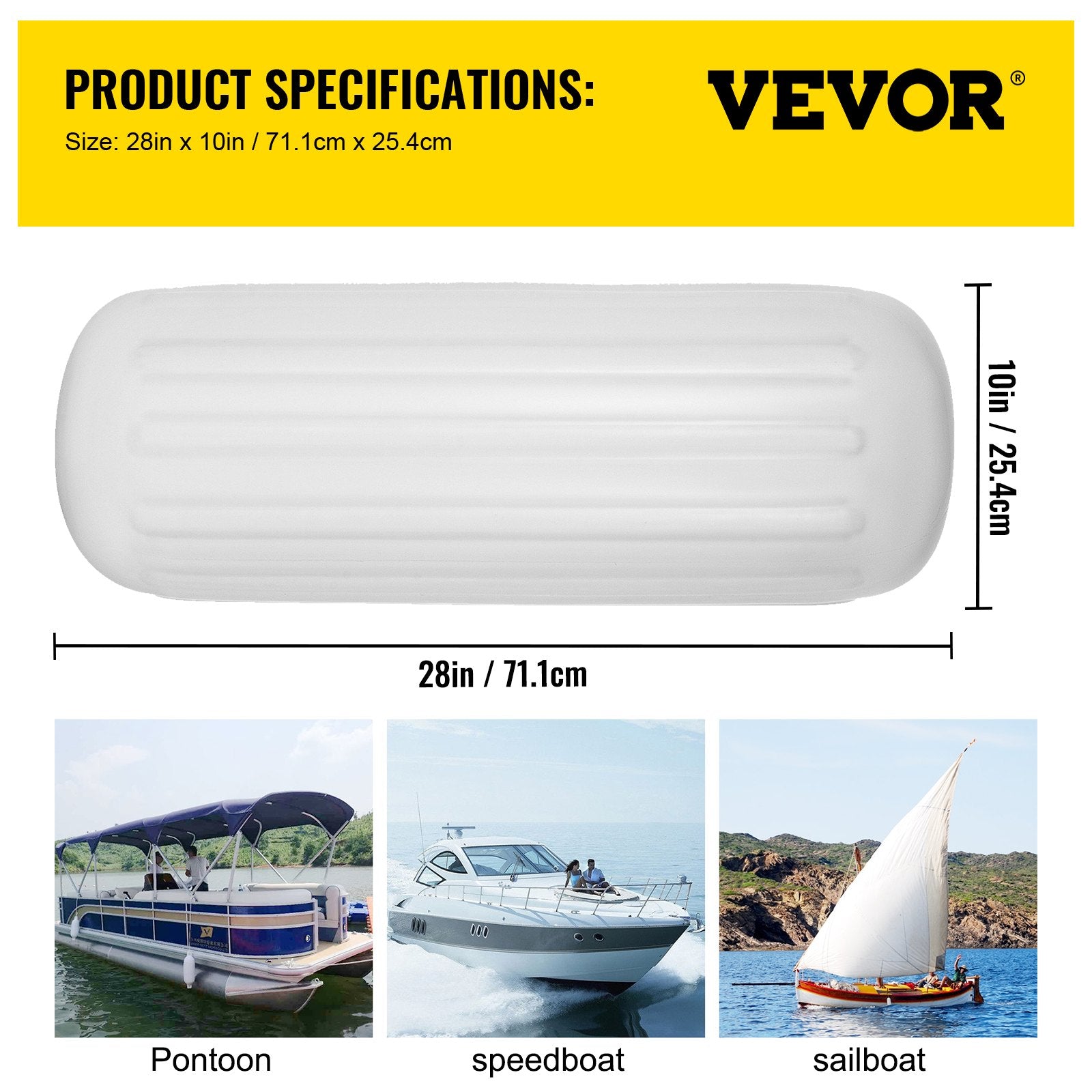Boating Accessories: VEVOR 4 Ribbed Boat Fender 10" x 28" White Center Hole Bumper Mooring Protection