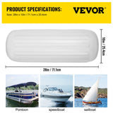 Boating Accessories: VEVOR 4 Ribbed Boat Fender 10" x 28" White Center Hole Bumper Mooring Protection