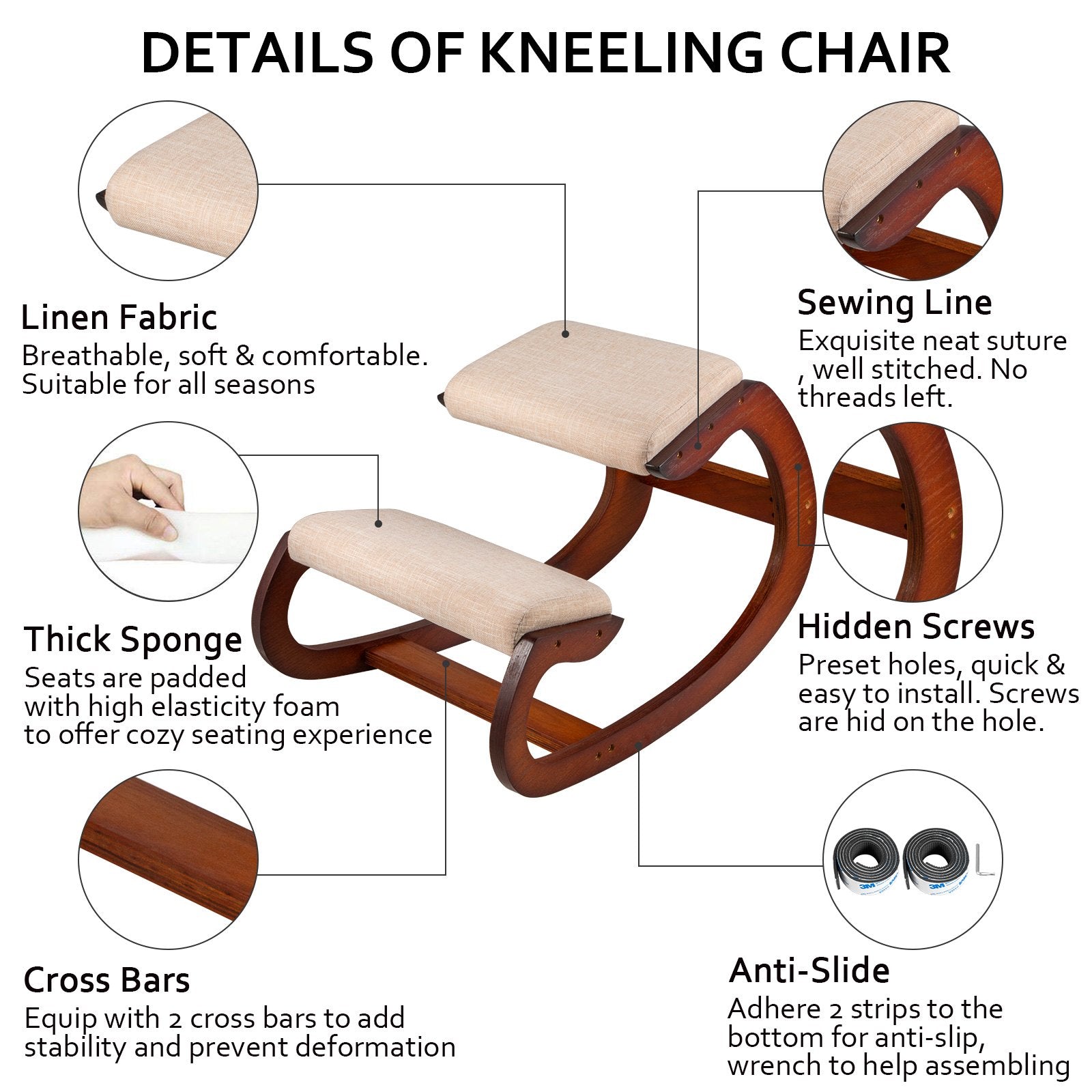 Wellness Accessories: Vevor Ergonomic Kneeling Chair Wooden Neck Pain Relief Relieve Fatigue Wood Stool